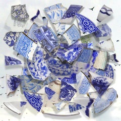 Shards of Blue with Birds - Blue & white porcelain ceramic circular collage
