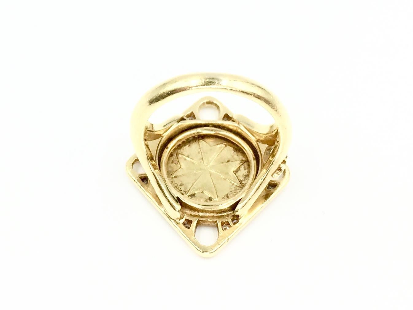 Round Cut Torrini 18 Karat Gold and Diamond Coin Ring For Sale