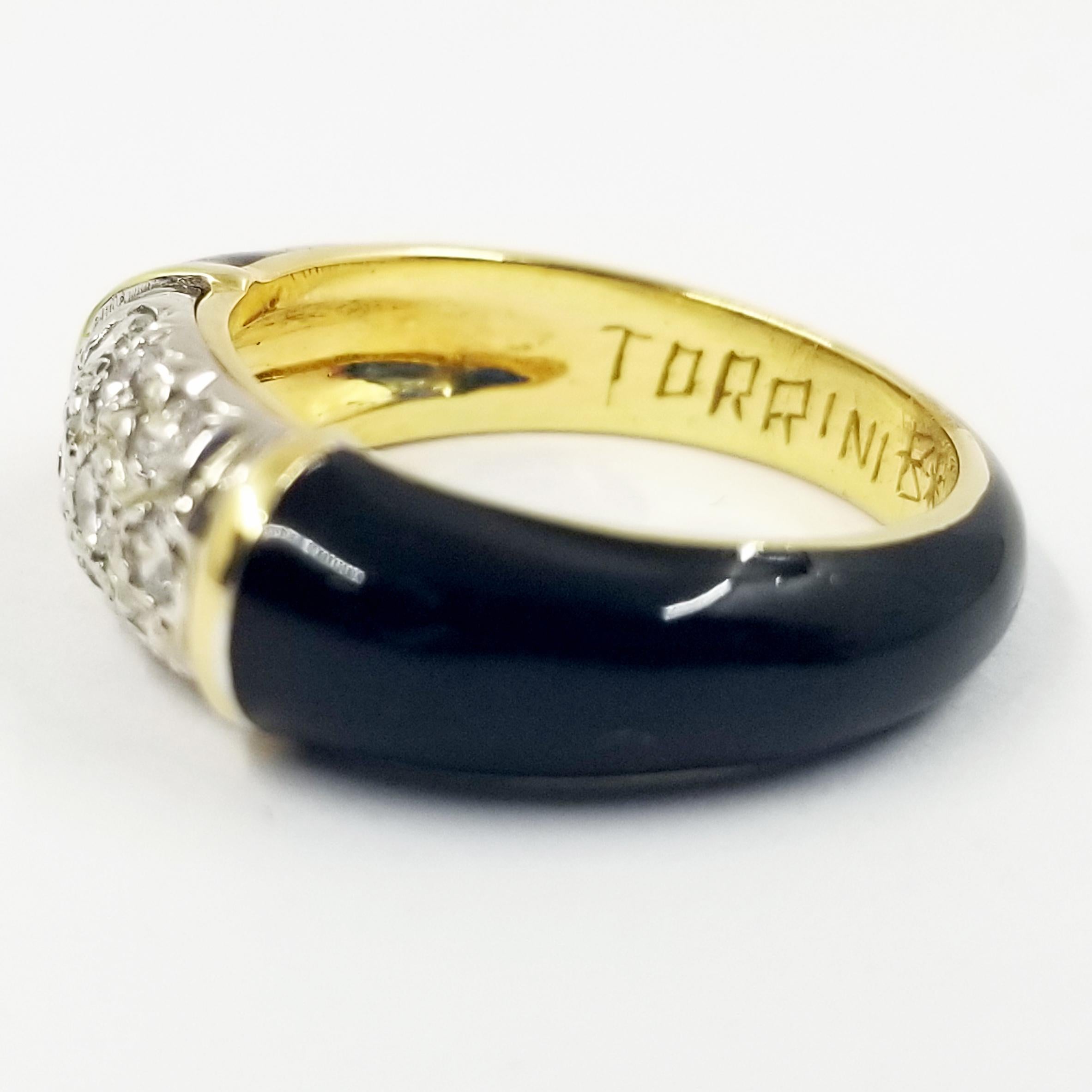Round Cut Torrini Black Enamel Ring with Pave Diamond Center