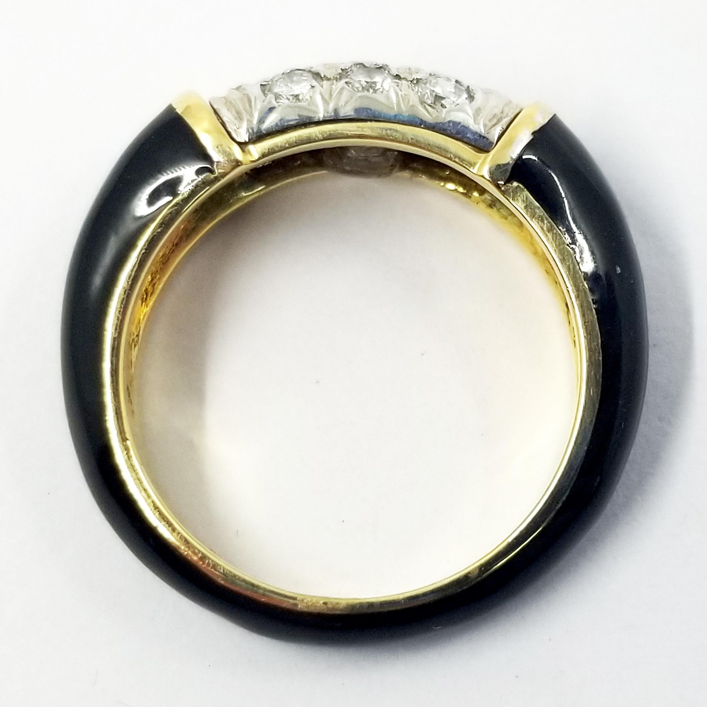 Torrini Black Enamel Ring with Pave Diamond Center In Good Condition In Coral Gables, FL