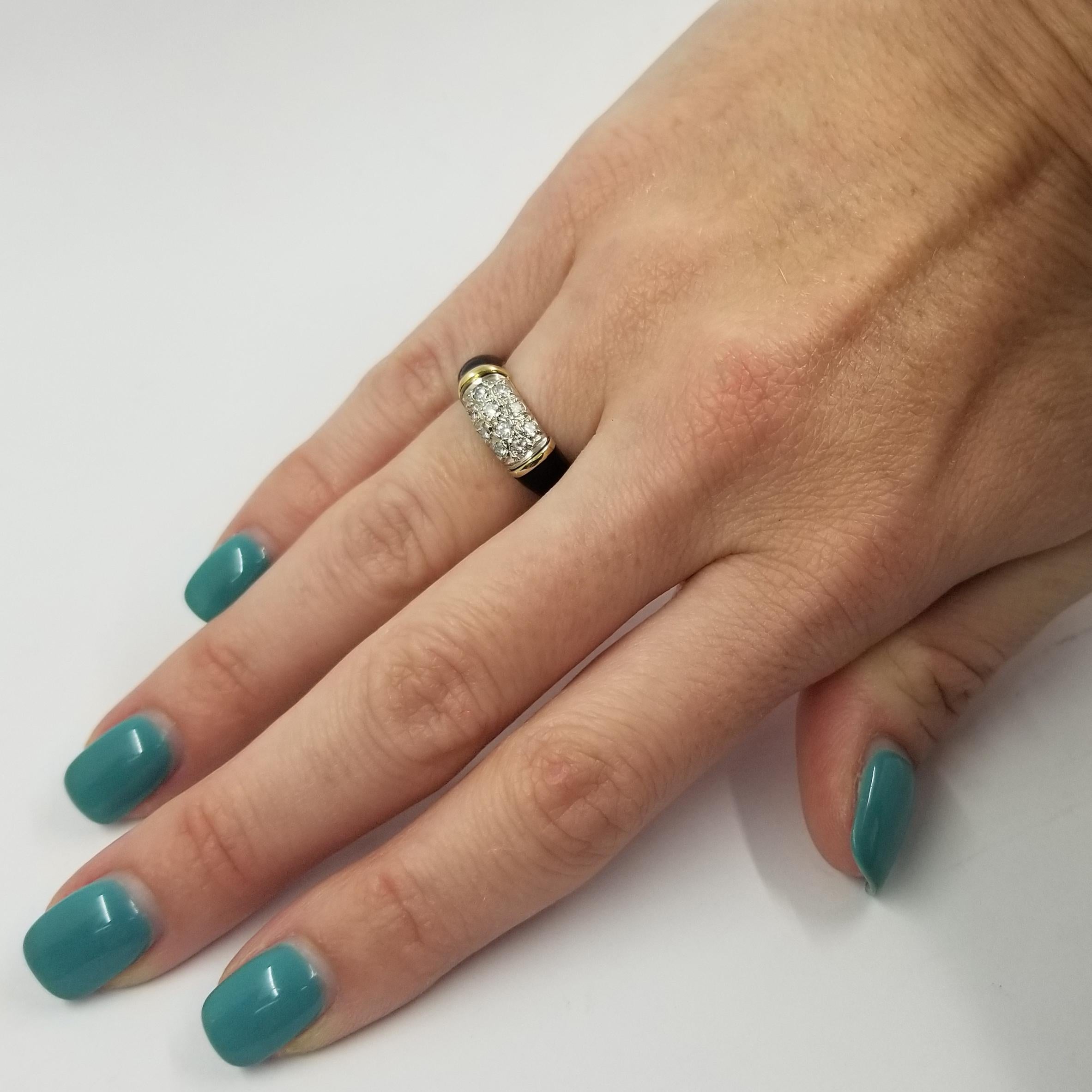 Women's Torrini Black Enamel Ring with Pave Diamond Center