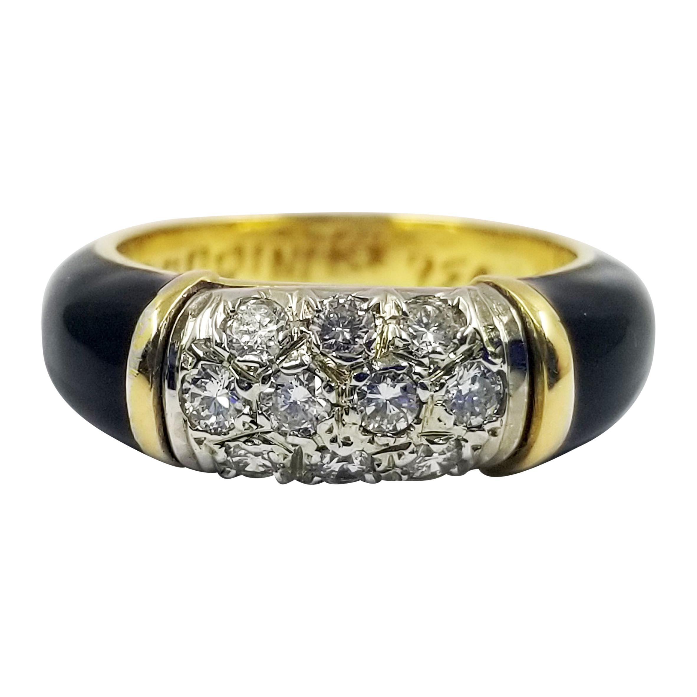 Torrini Black Enamel Ring with Pave Diamond Center