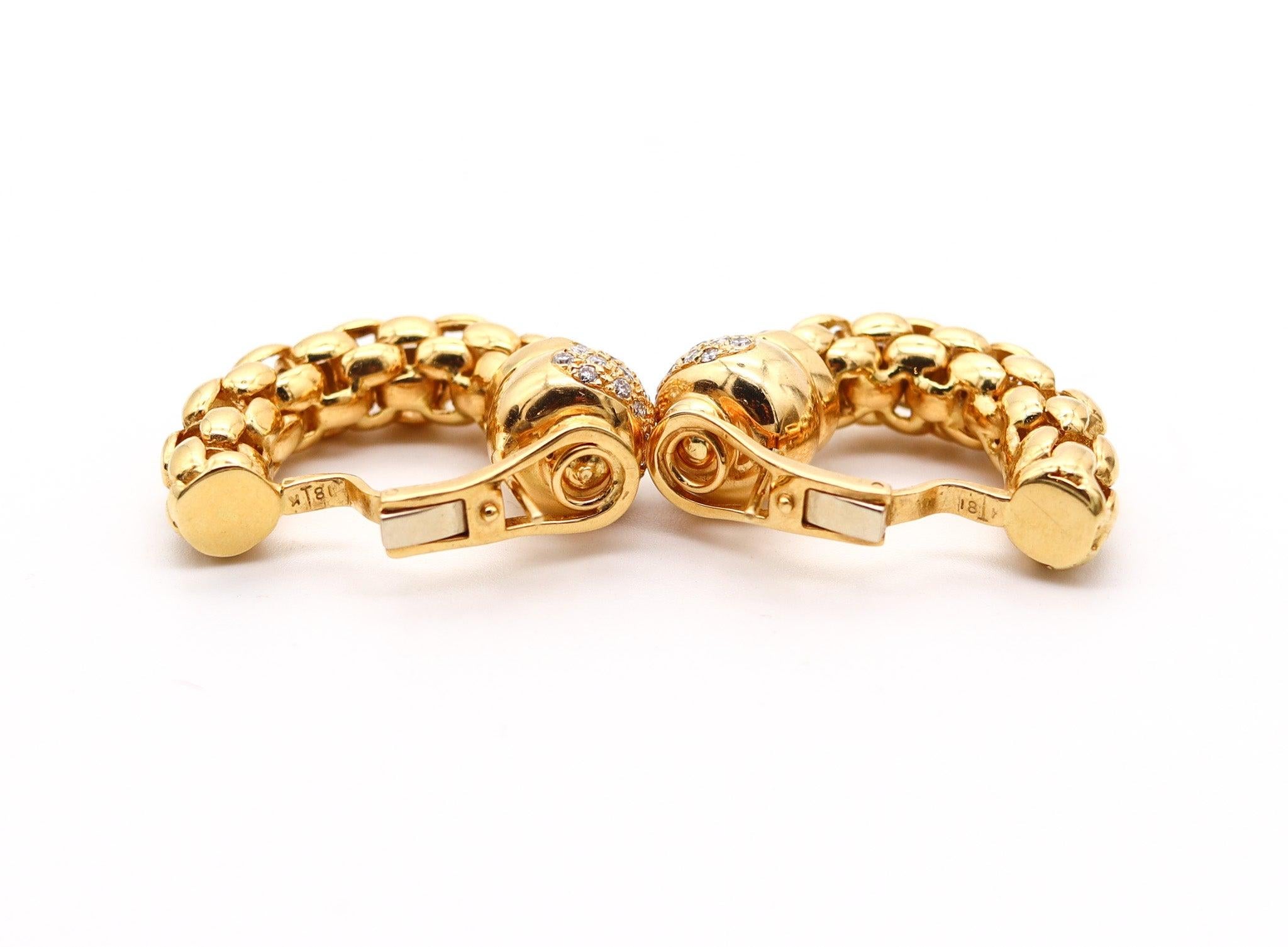 TORRINI Créoles en or jaune massif 18 carats avec 1,26 carat de diamants Excellent état - En vente à Miami, FL