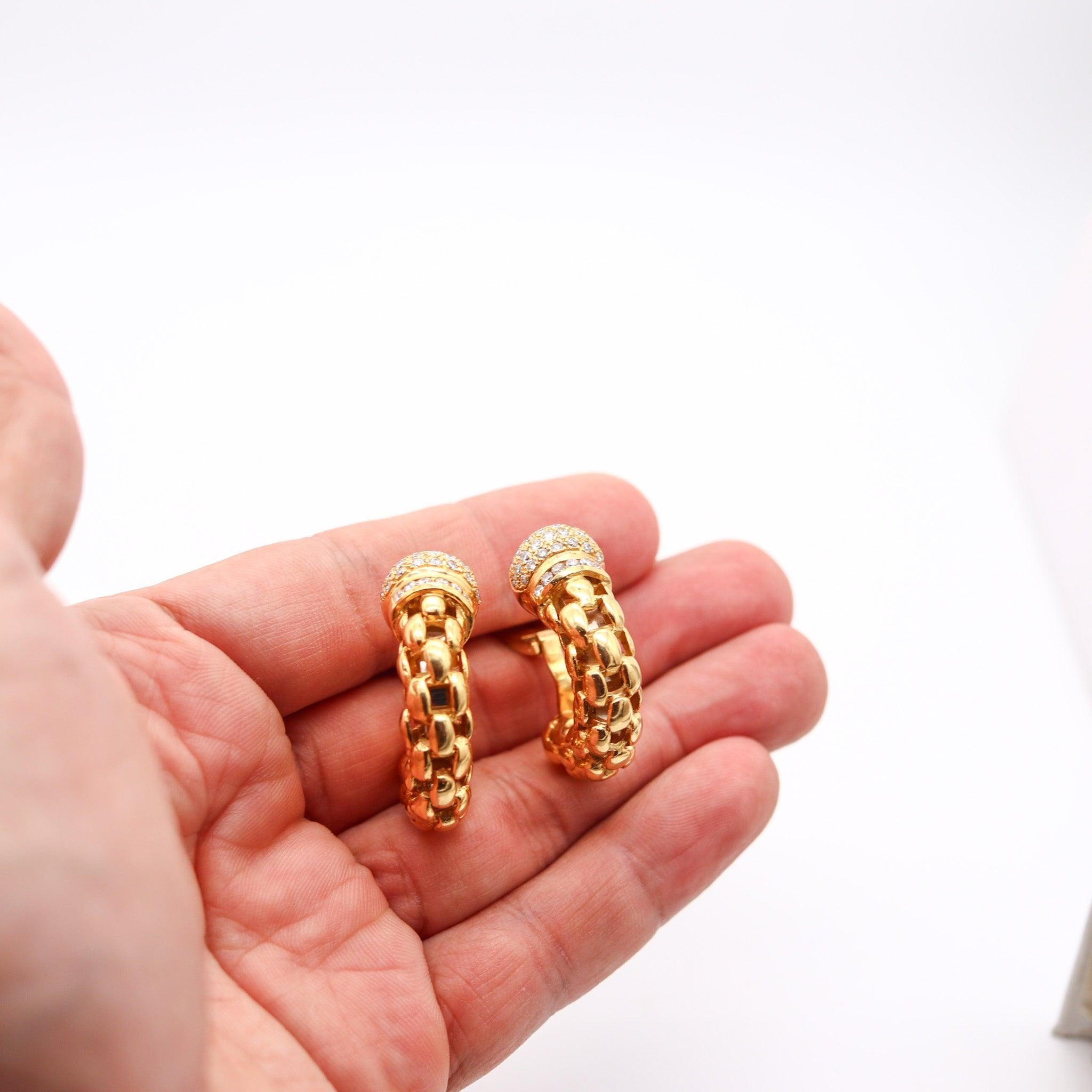 TORRINI Créoles en or jaune massif 18 carats avec 1,26 carat de diamants Pour femmes en vente