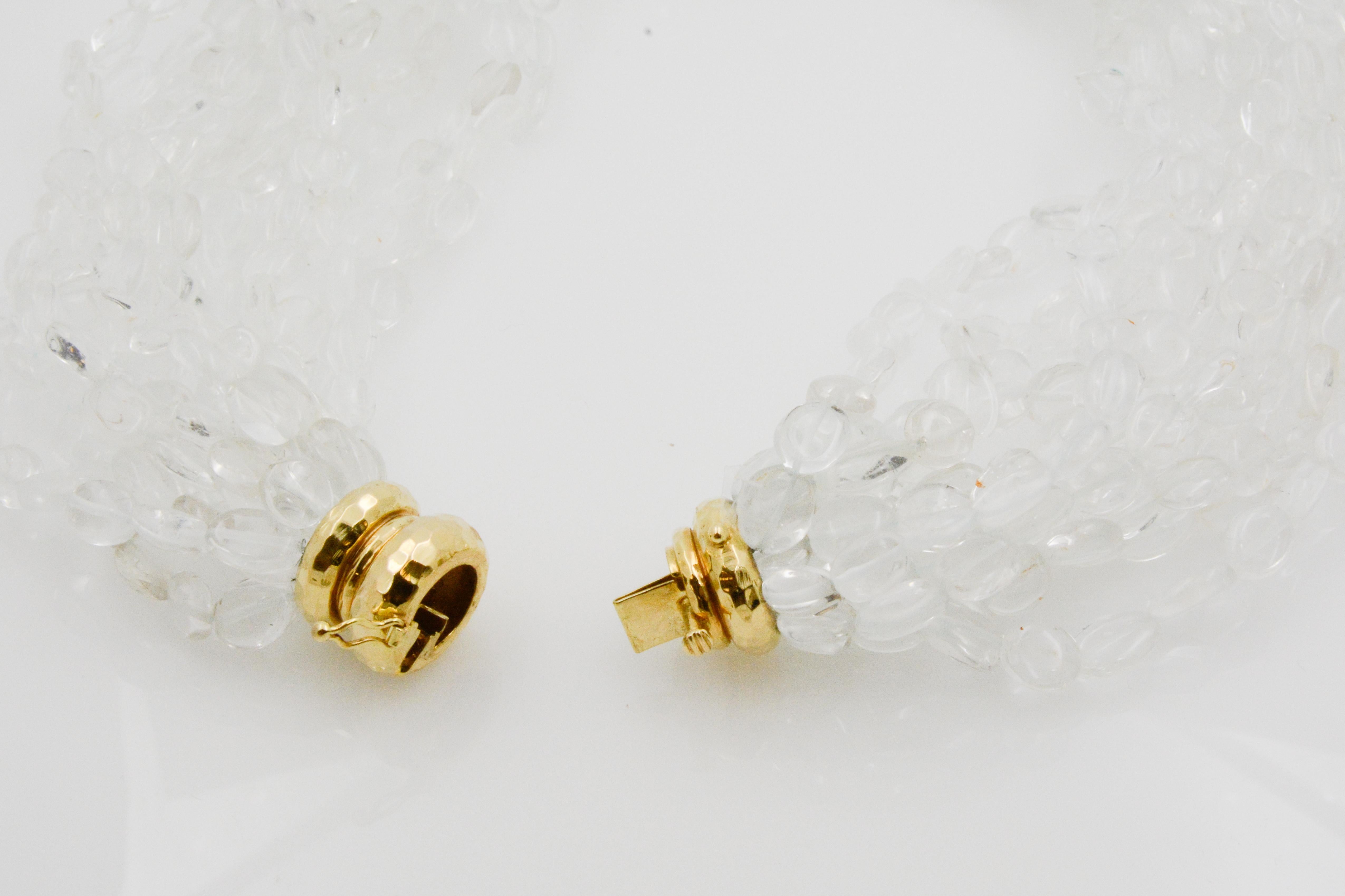 Modern Torsade Quartz Beads Multi Strand with an 18 Karat Yellow Gold Clasp