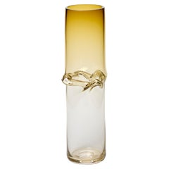 Torsion in Amber 25/01, a clear & amber sculptural glass vessel by Emma Baker