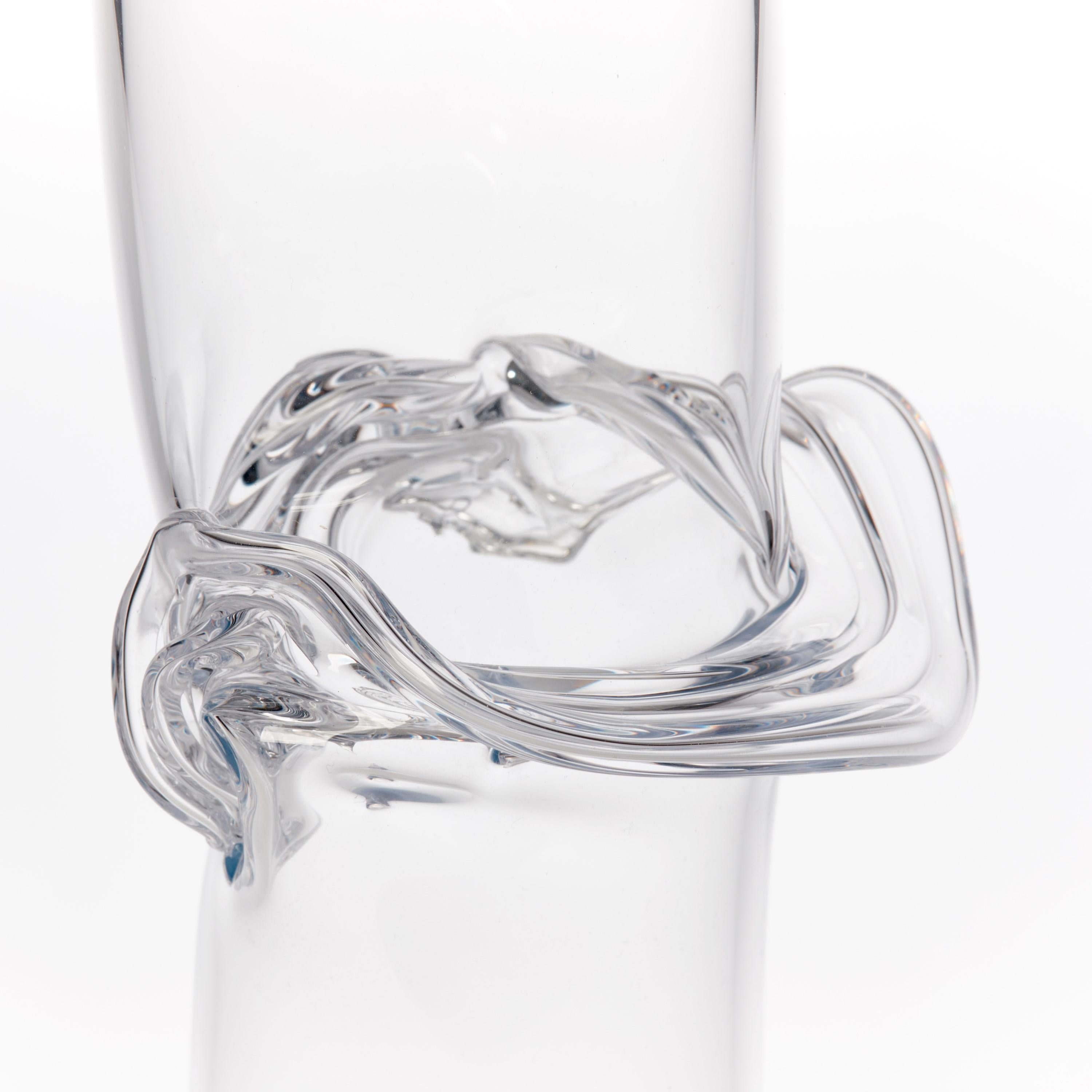 Organic Modern Torsion in Clear 22/02, abstract sculptural handblown glass vessel by Emma Baker For Sale