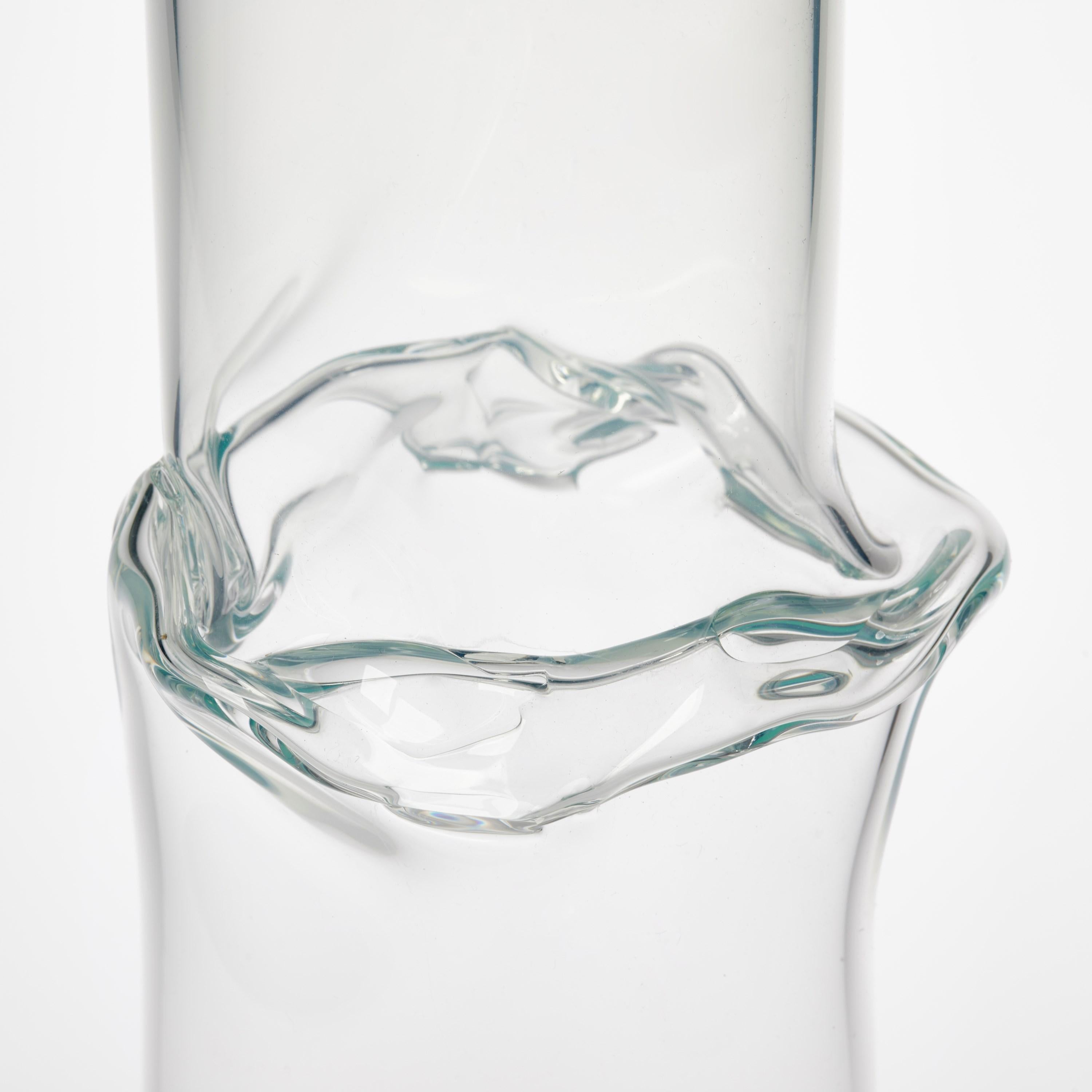 Organic Modern Torsion in Ocean Blue 22/01, clear & jade sculptural glass vessel by Emma Baker For Sale