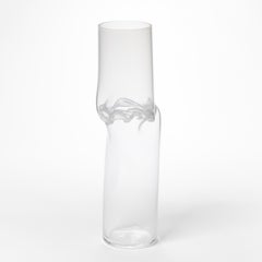 Torsion in Opal White 22/02, clear & white glass sculptural vessel by Emma Baker