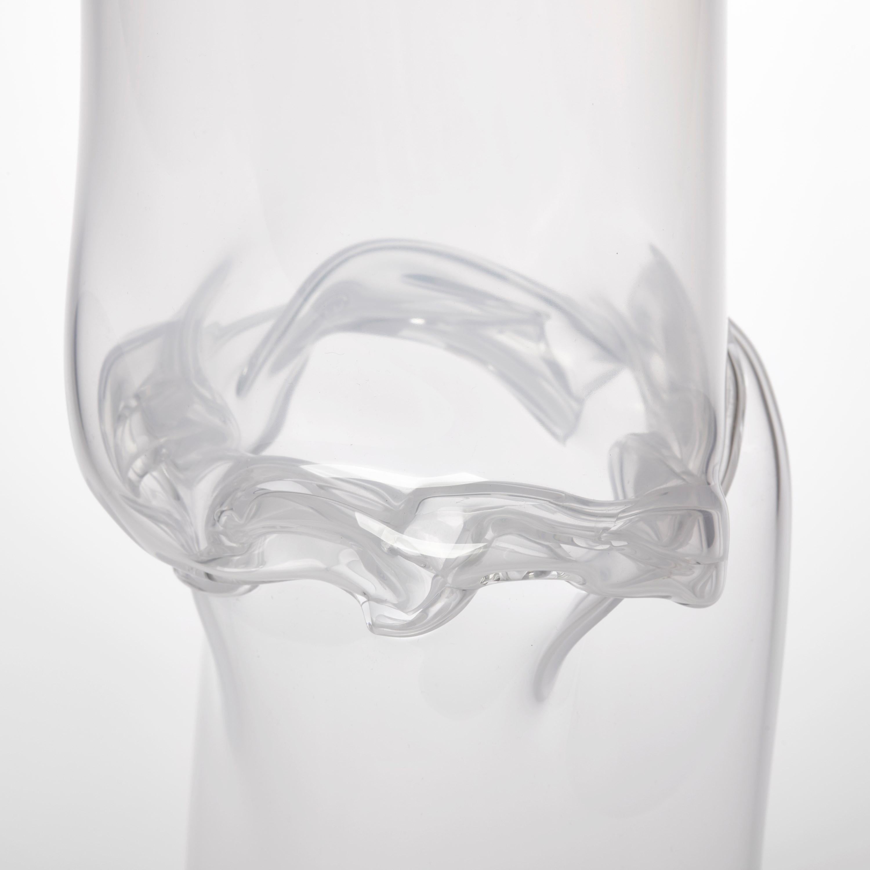 Organic Modern Torsion in Opal White 22/02, clear & white glass sculptural vessel by Emma Baker For Sale