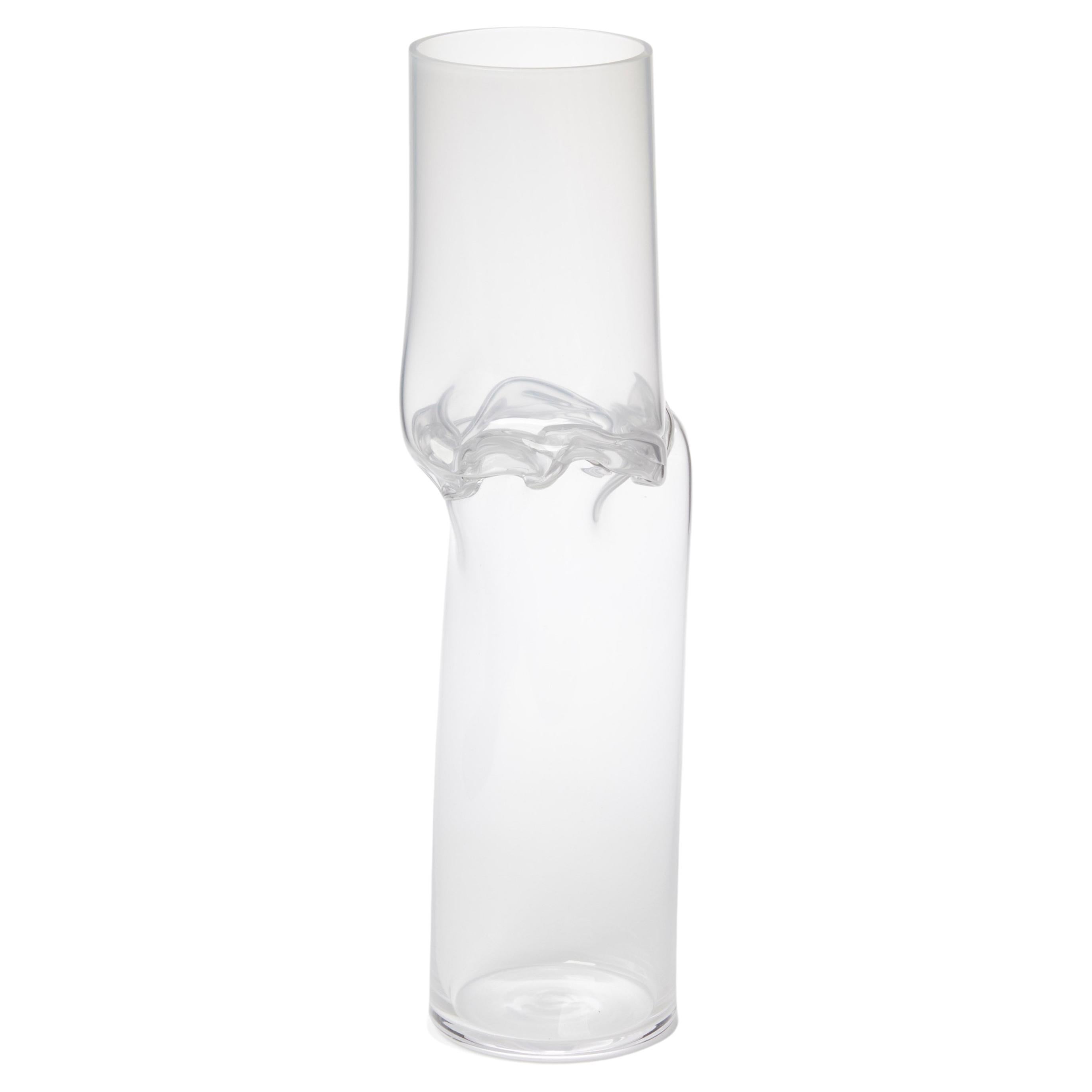 Torsion in Opal White 22/02, clear & white glass sculptural vessel by Emma Baker For Sale