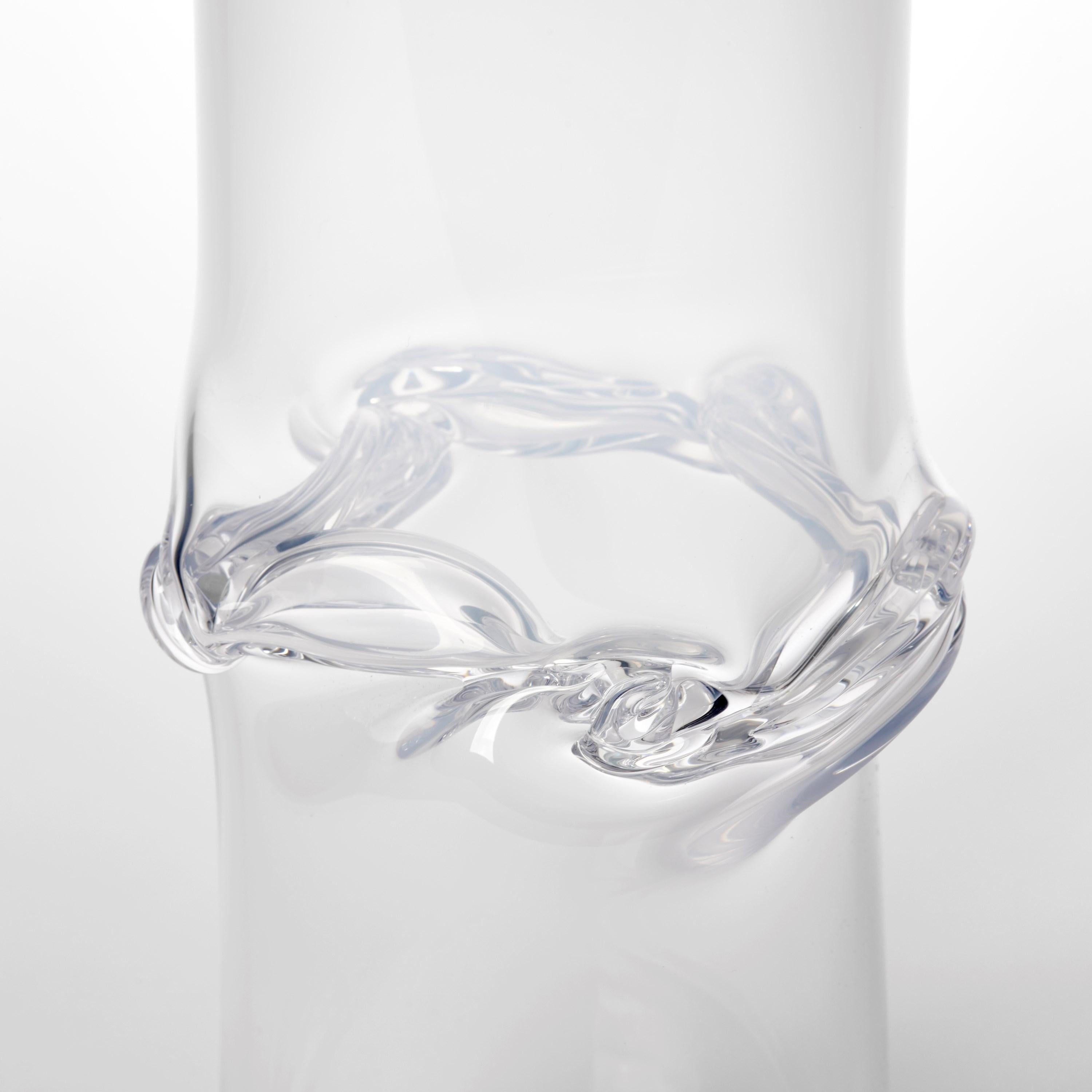 Organic Modern Torsion in Opal White 23/01, sculptural handblown glass vessel by Emma Baker For Sale