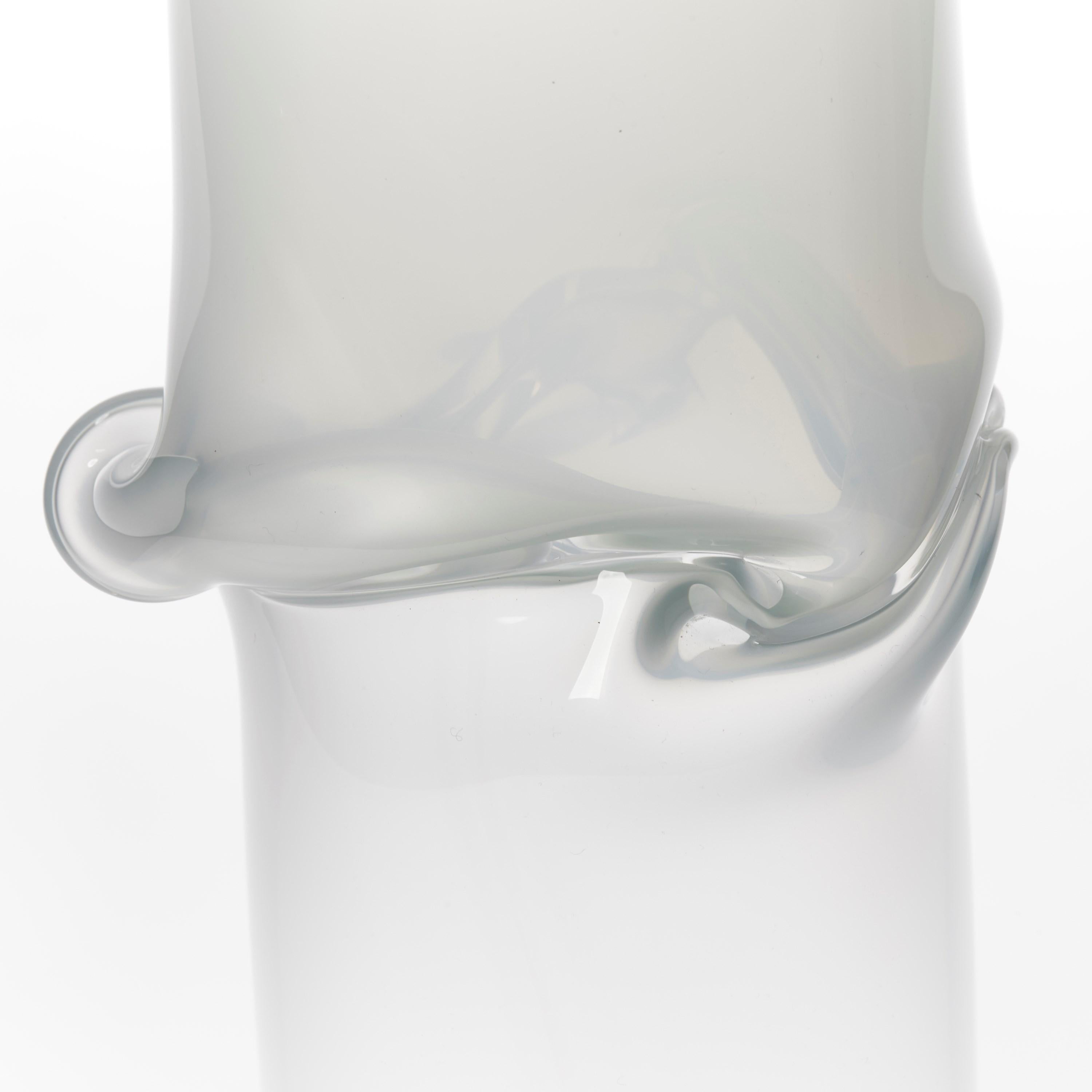 Organic Modern Torsion in Pigeon Grey 22/01, a clear & soft mint glass vessel by Emma Baker For Sale