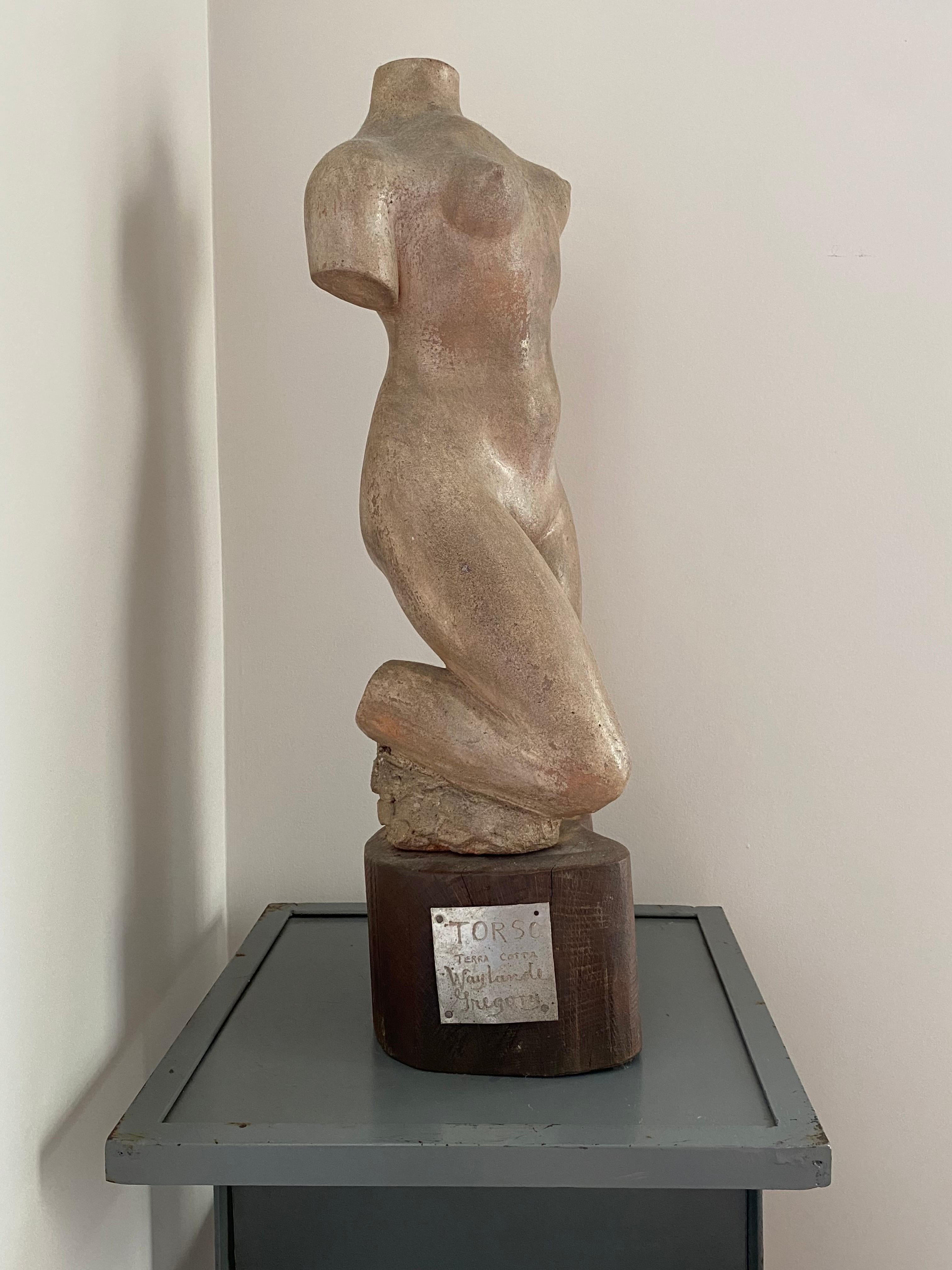 American “Torso” a c1935 Art Deco Terra Cotta Nude Figural sculpture by Waylande Gregory For Sale