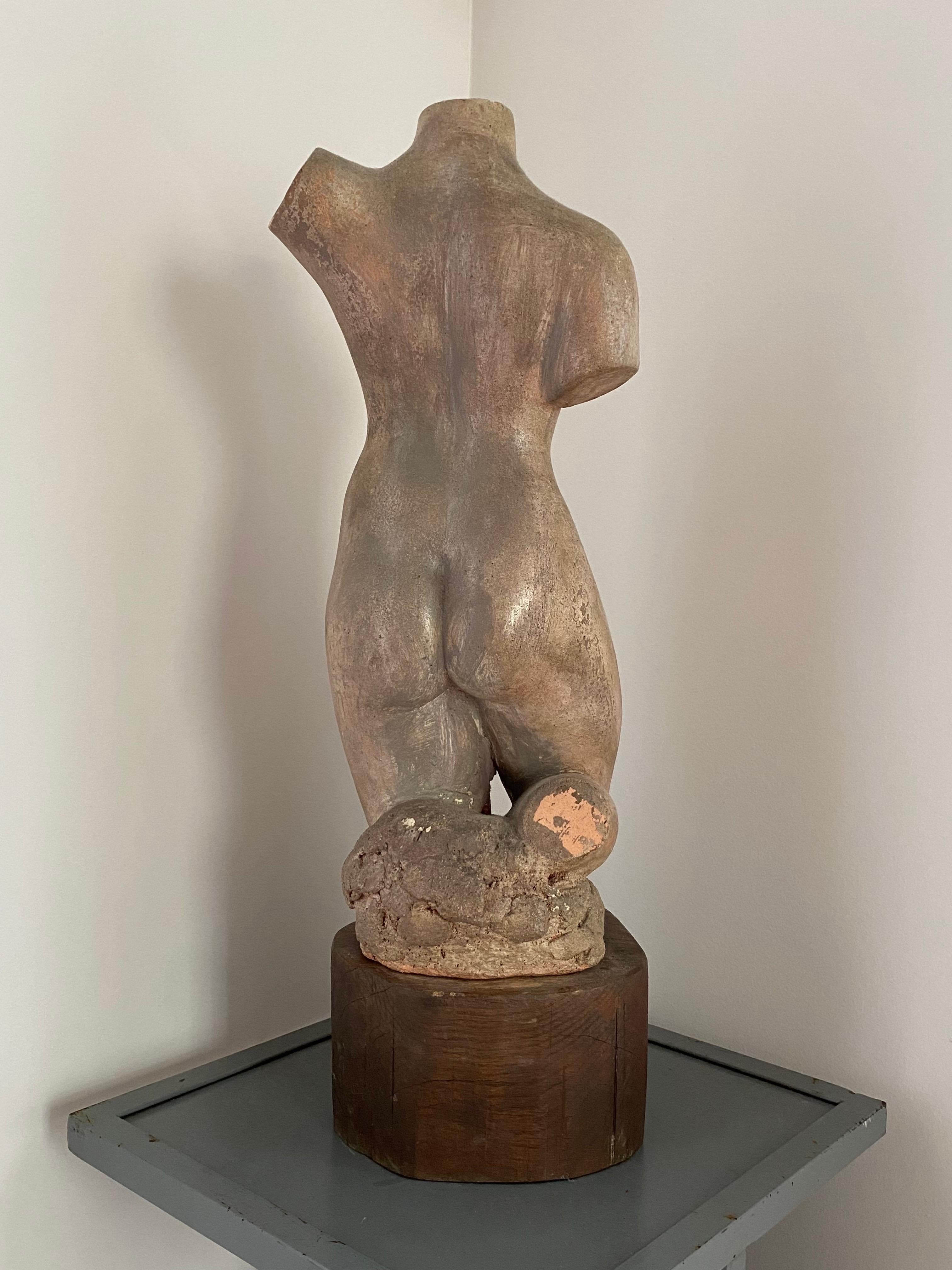 “Torso” a c1935 Art Deco Terra Cotta Nude Figural sculpture by Waylande Gregory In Good Condition For Sale In Southampton, NJ