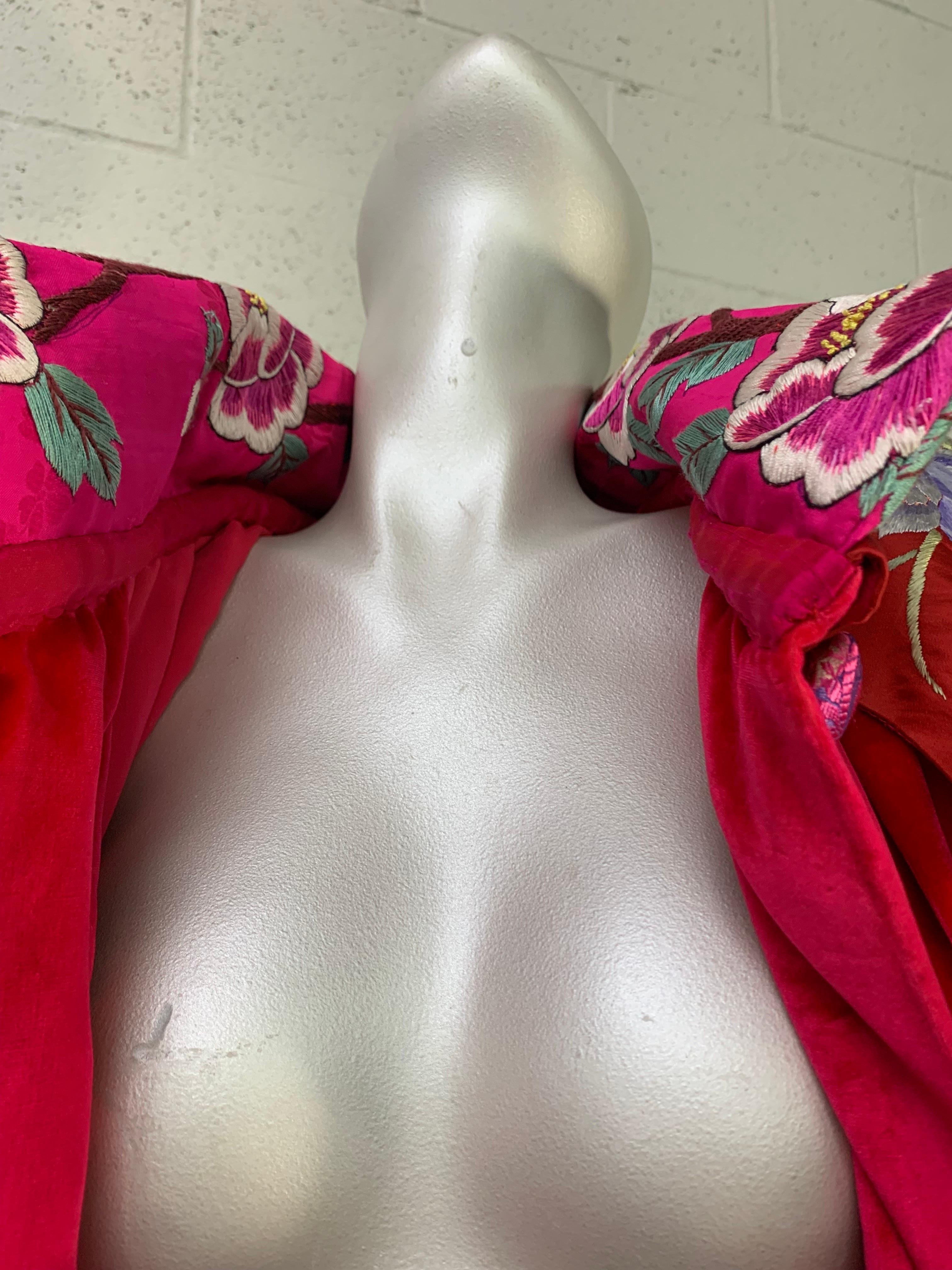Torso Creations 1920s Shocking Pink Silk Panne Velvet Cape w Embroidered Collar For Sale 10