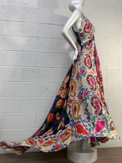 Torso Creations 1930s Style Paisley Silk and Lace Bias Cut Slip Gown w Train
