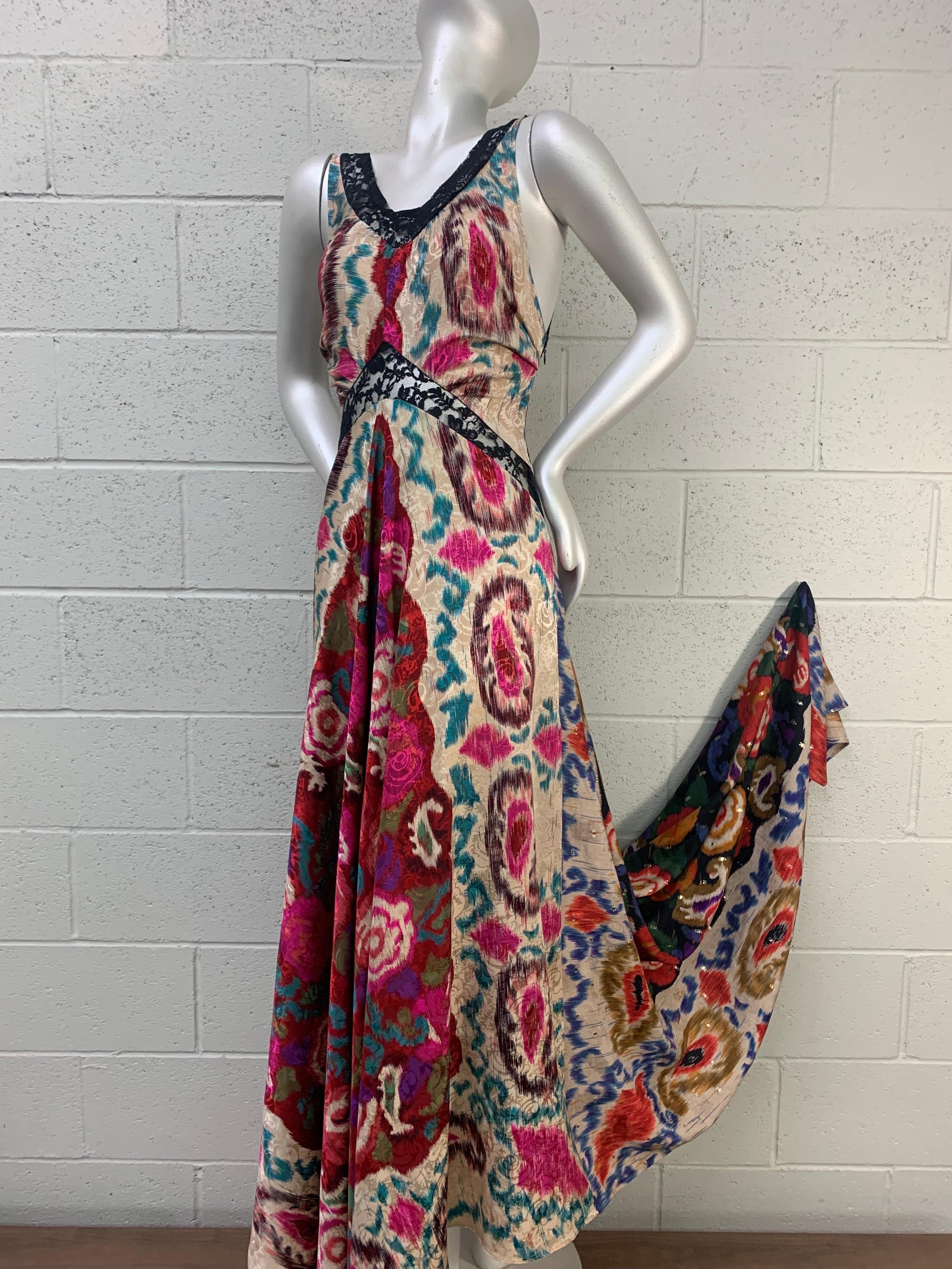 Torso Creations 1930s Style Paisley Silk and Lace Bias Cut Slip Gown w Train 19