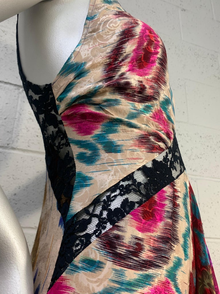 Torso Creations 1930s Style Paisley Silk and Lace Bias Cut Slip Gown w Train  In Excellent Condition For Sale In San Francisco, CA