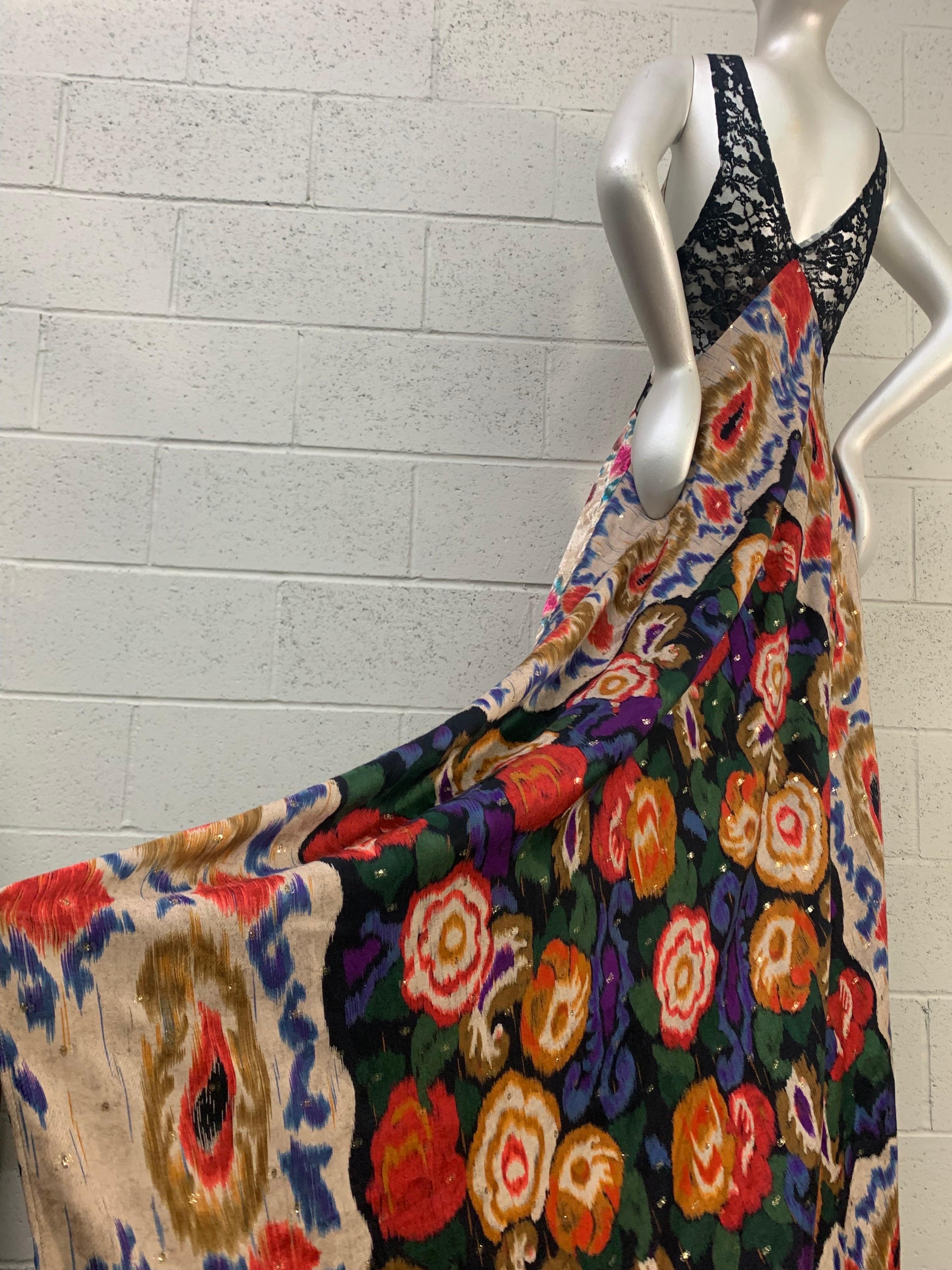 Torso Creations 1930s Style Paisley Silk and Lace Bias Cut Slip Gown w Train 25