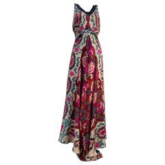 Torso Creations 1930s Style Paisley Silk and Lace Bias Cut Slip Gown w Train