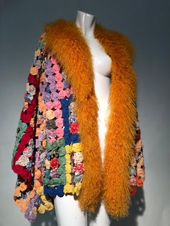 Torso Creations 1930s YoYo Quilt Art-To-Wear Jacket W/ Orange Mongolian Fur