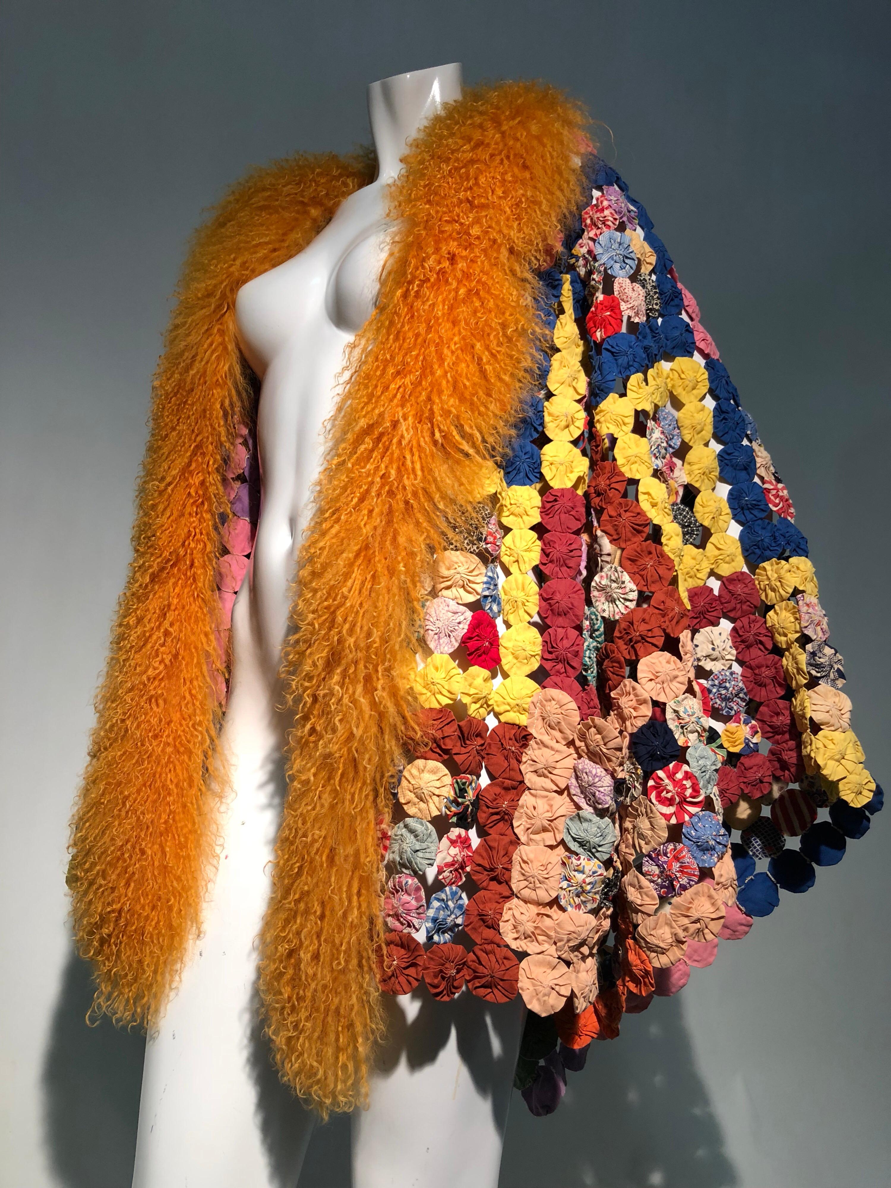 Women's Torso Creations 1930s YoYo Quilt Art-To-Wear Jacket W/ Orange Mongolian Fur 