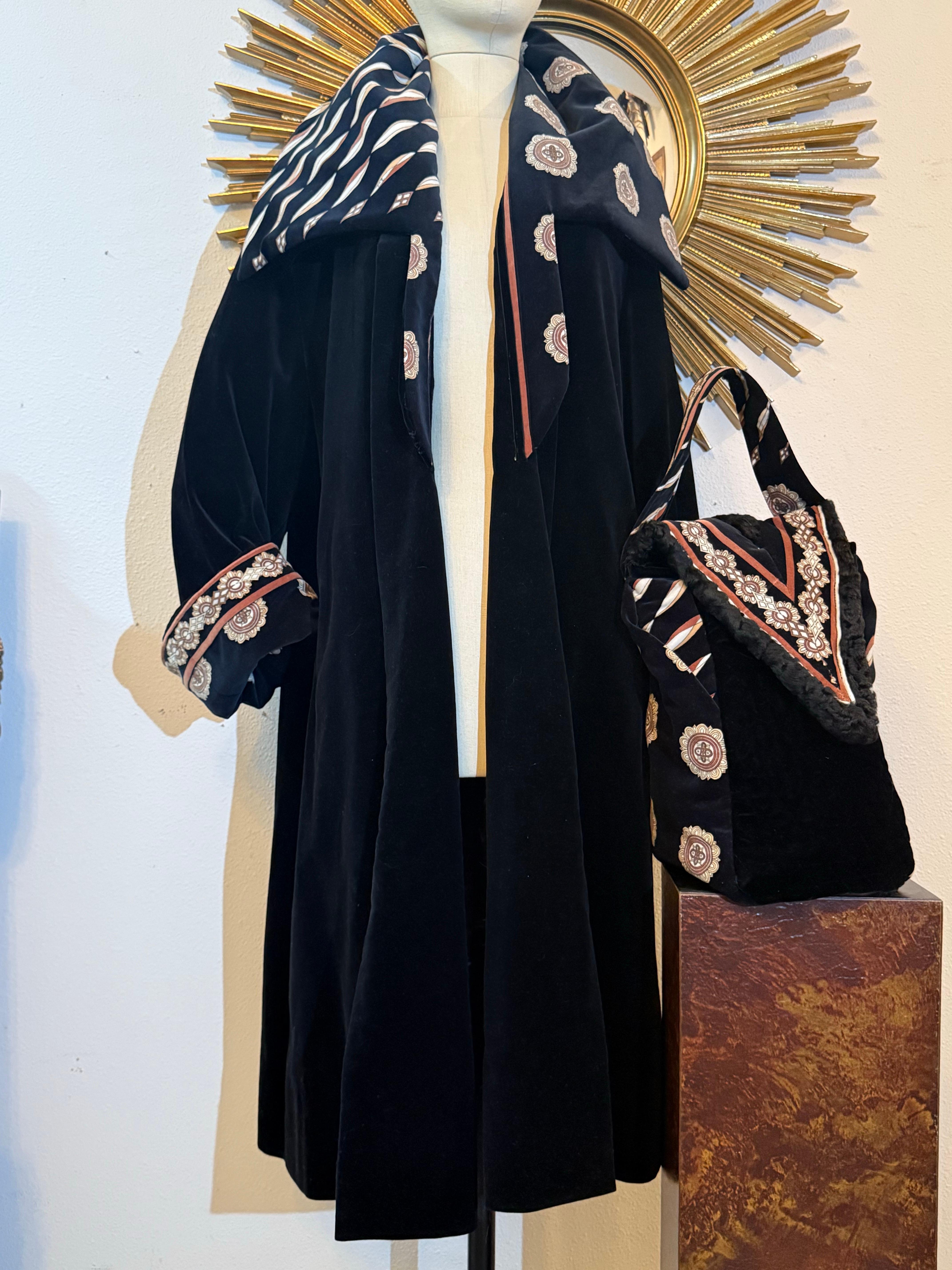 Torso Creations 1950s Black Velvet Swingcoat w Emilio Pucci Print Velvet Collar For Sale 15