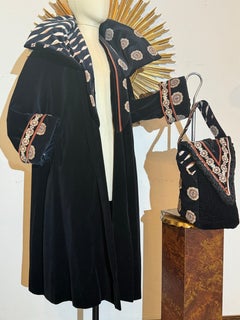 Torso Creations 1950s Black Velvet Swingcoat w Emilio Pucci Print Velvet Collar