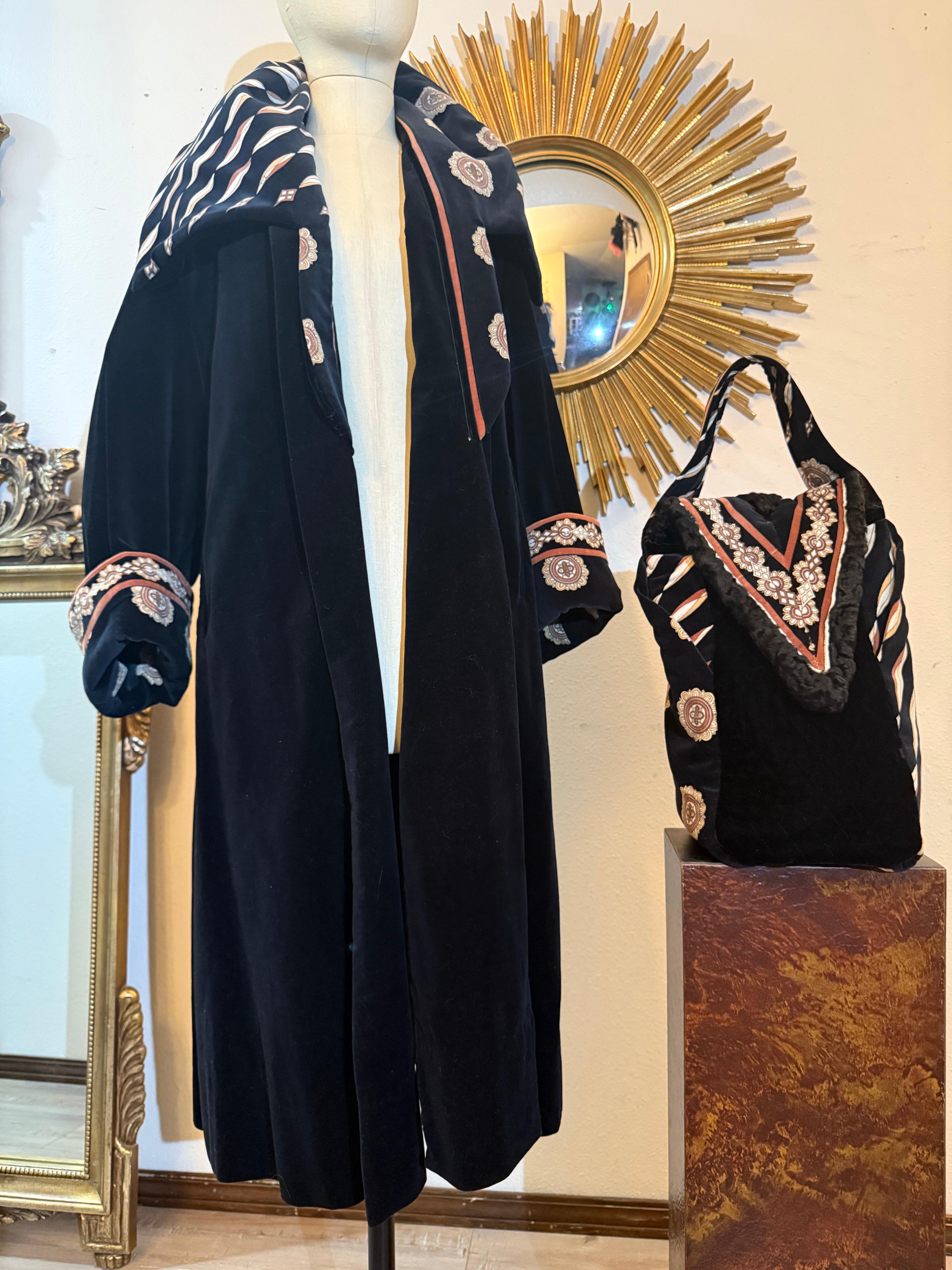 Torso Creations 1950s Black Velvet Swingcoat w Emilio Pucci Print Velvet Collar For Sale 4