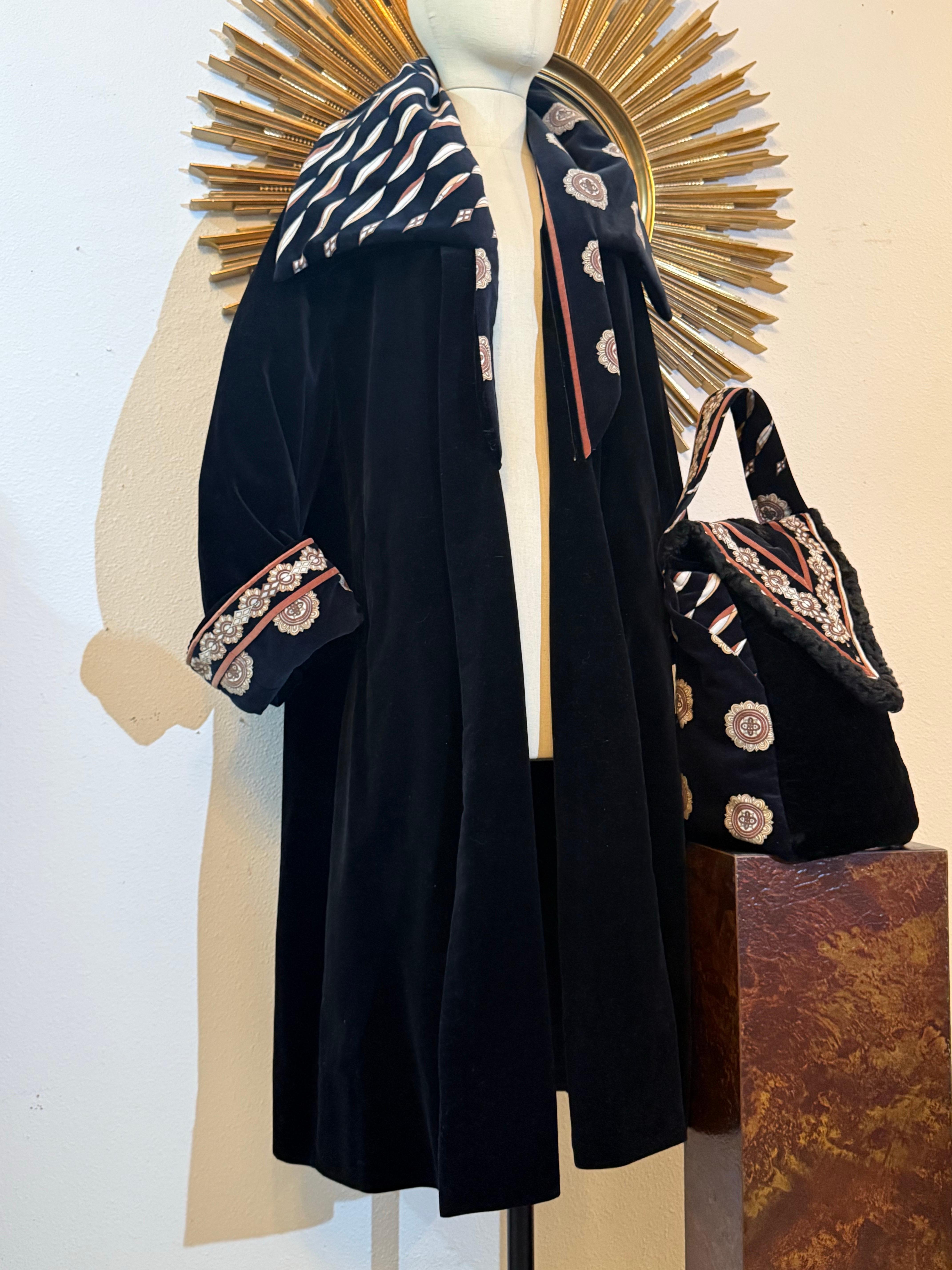 Torso Creations 1950s Black Velvet Swingcoat w Emilio Pucci Print Velvet Collar For Sale 6