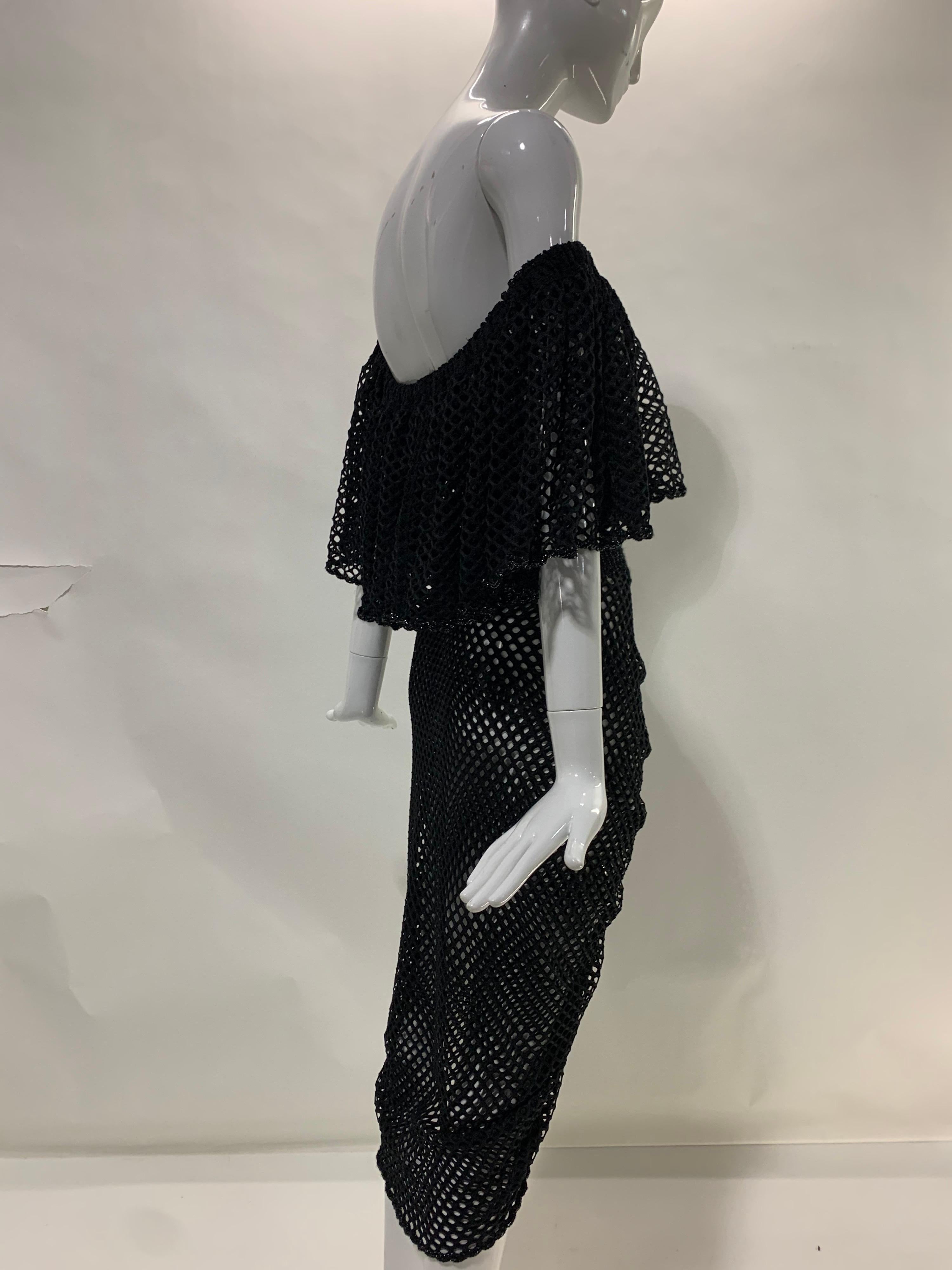 Torso Creations 2-Piece Black Fishnet Off-Shoulder Blouse & Ruched Skirt 4