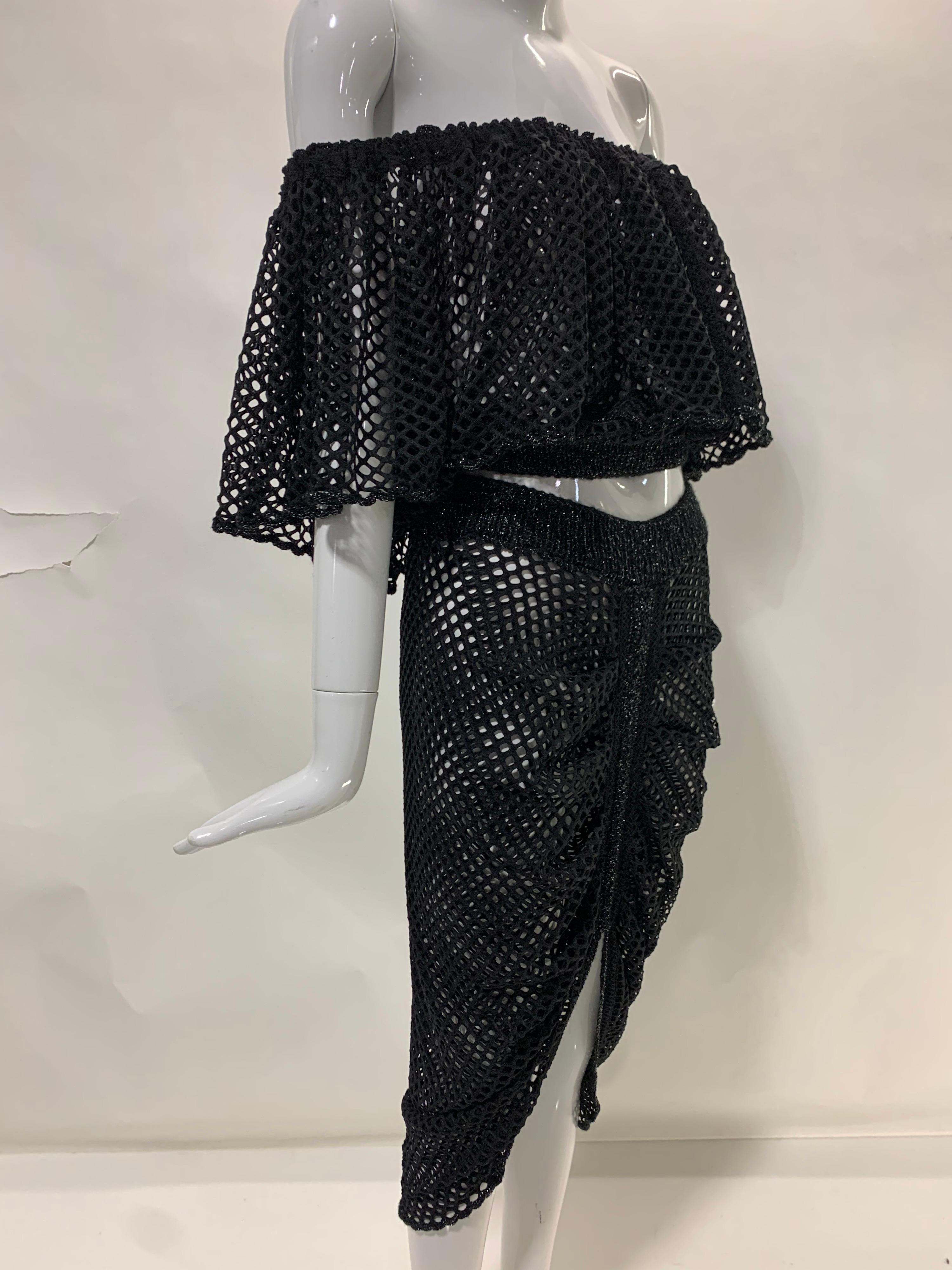 Torso Creations 2-Piece Black Fishnet Off-Shoulder Blouse & Ruched Skirt 6