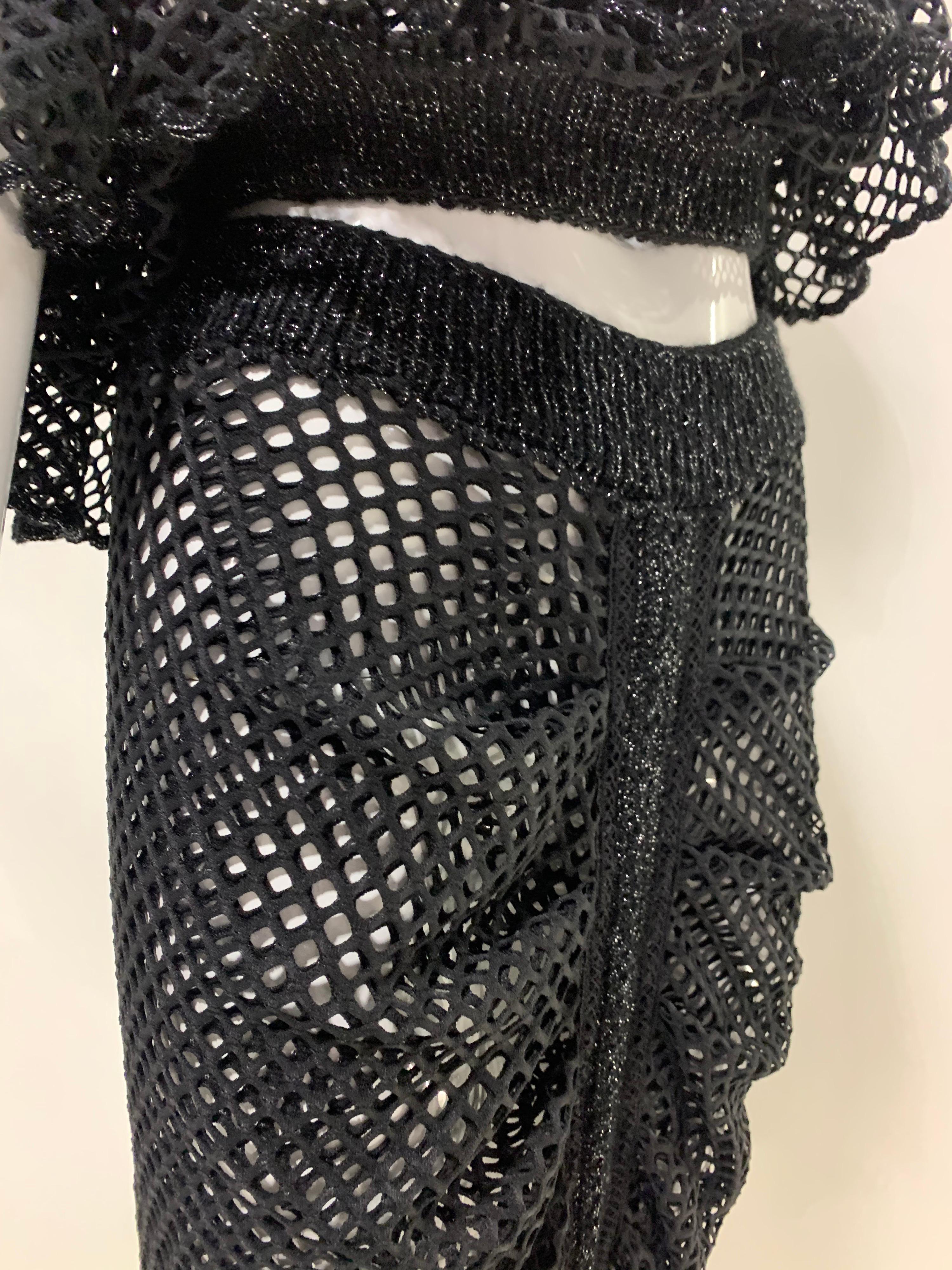 Torso Creations 2-Piece Black Fishnet Off-Shoulder Blouse & Ruched Skirt 7