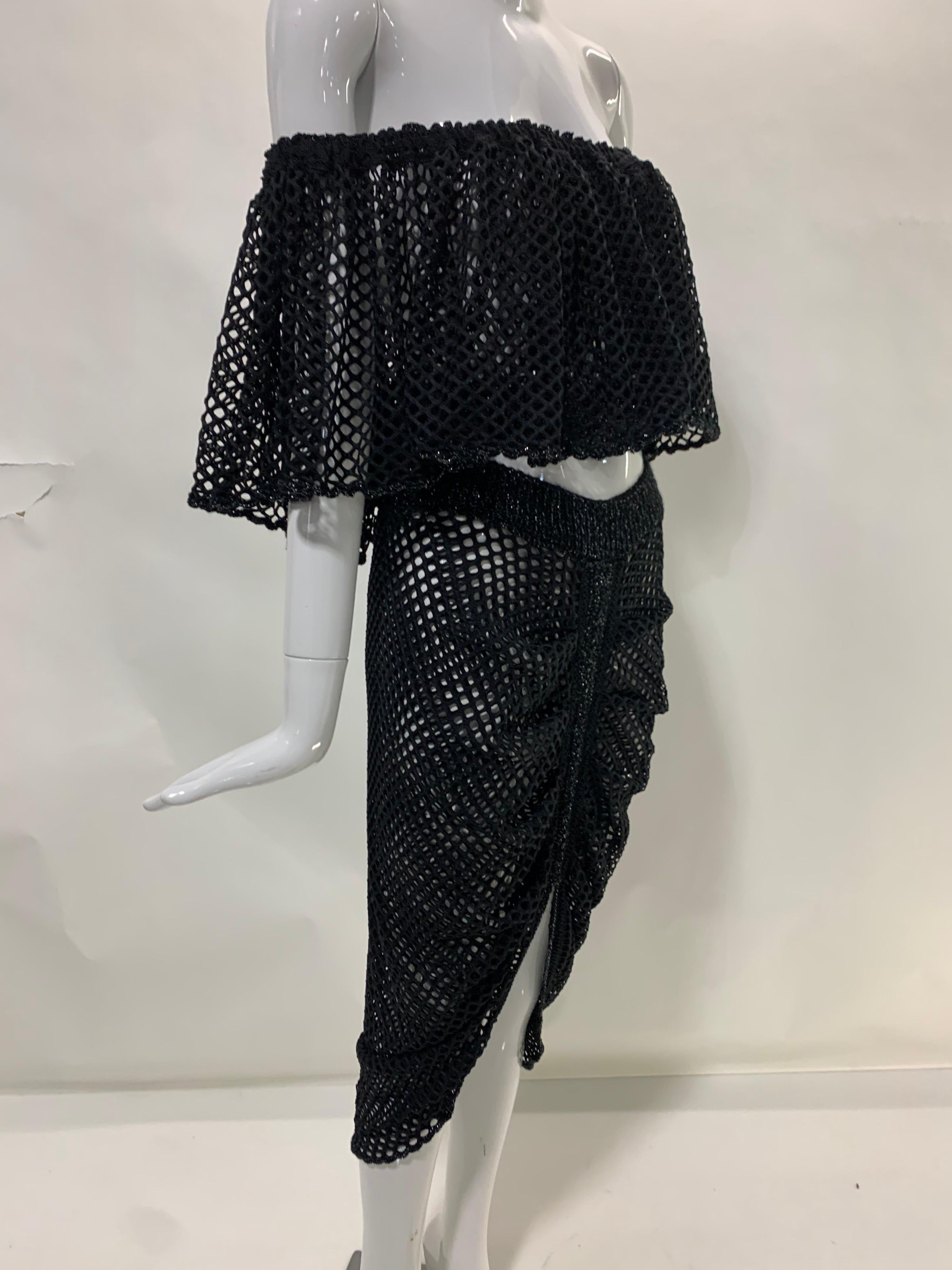 Torso Creations 2-Piece Black Fishnet Off-Shoulder Blouse & Ruched Skirt 10