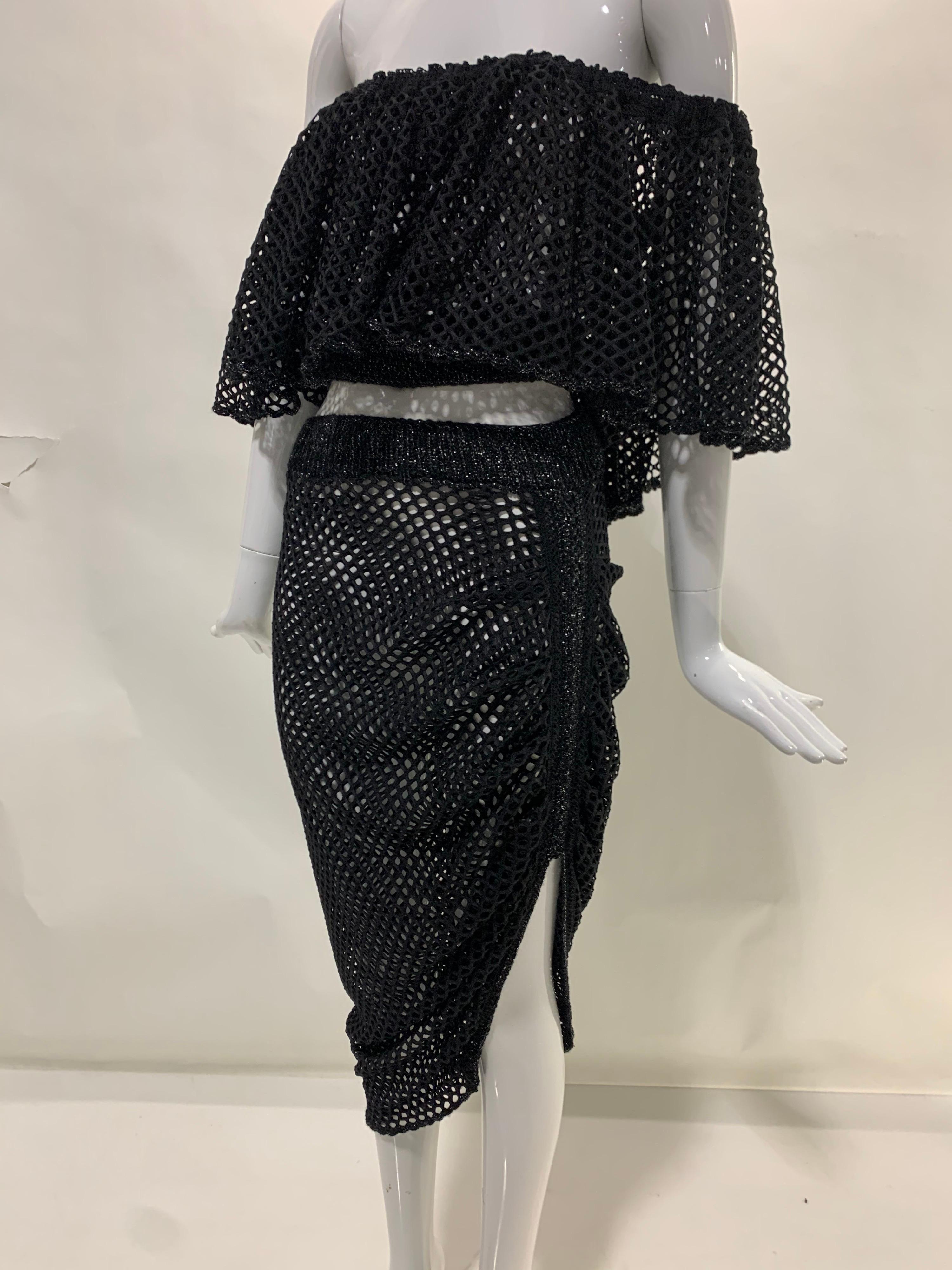 Torso Creations 2-Piece Black Fishnet Off-Shoulder Blouse & Ruched Skirt 11