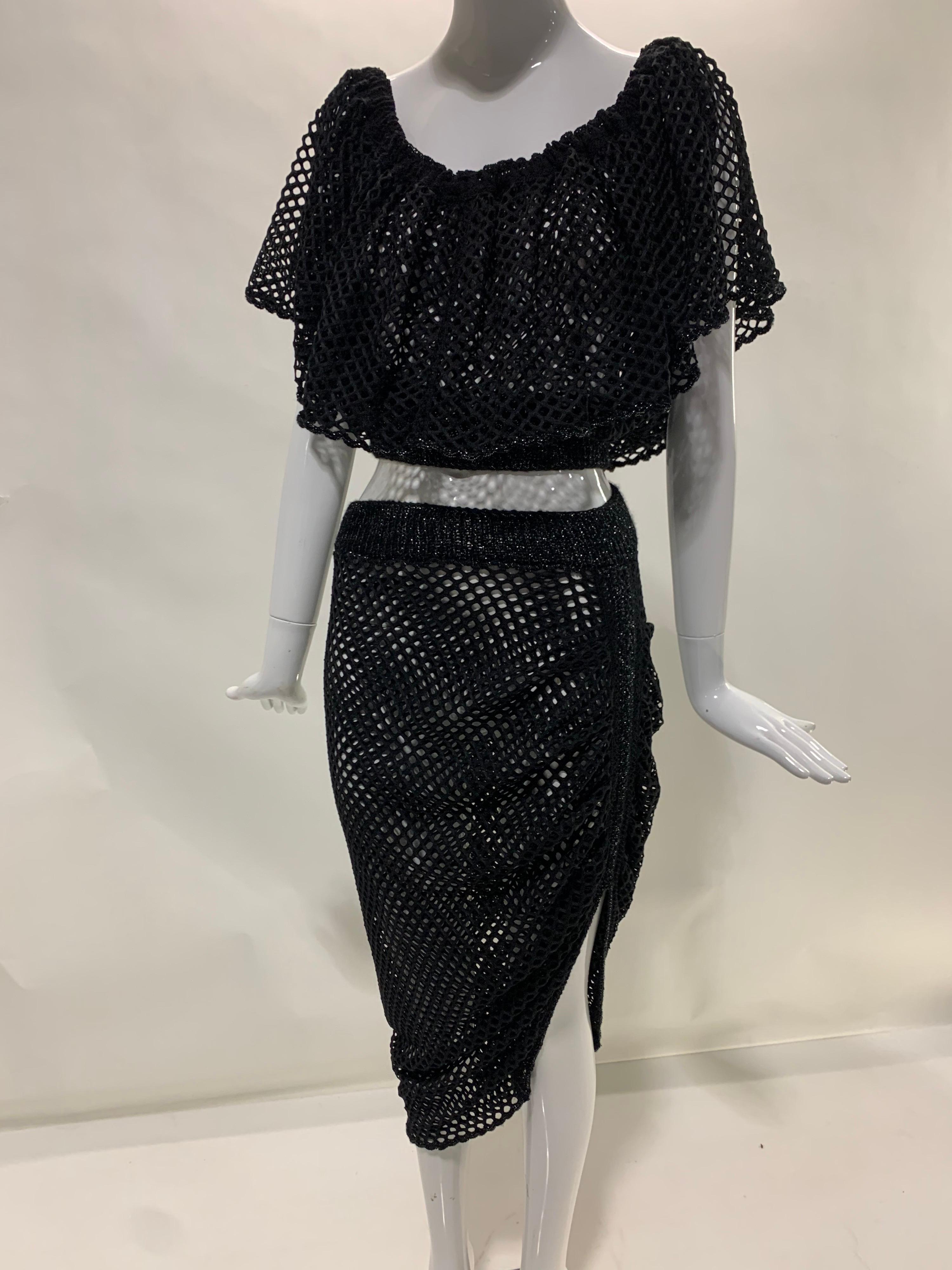 Torso Creations 2-Piece Black Fishnet Off-Shoulder Blouse & Ruched Skirt 12