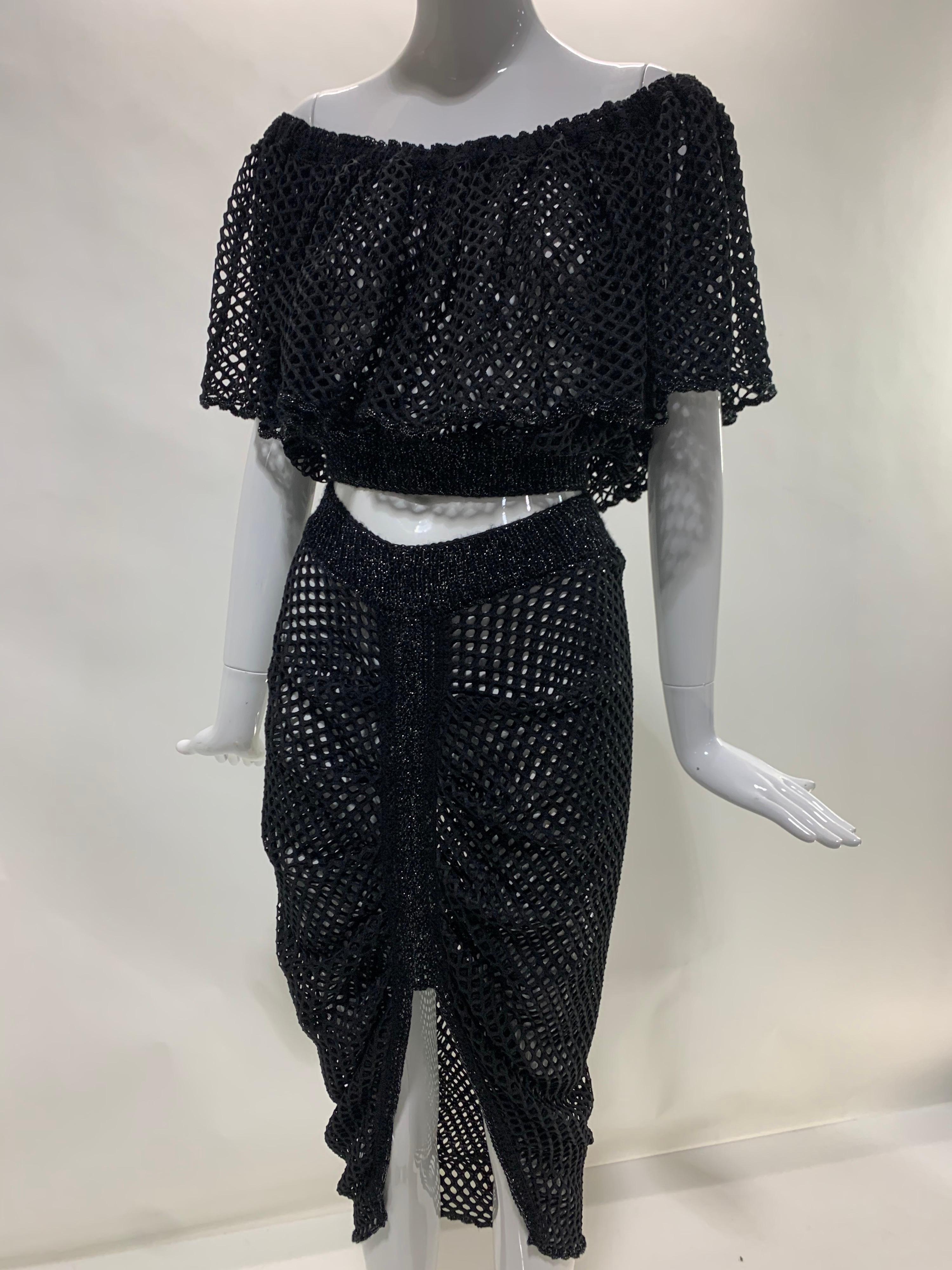 Torso Creations 2-Piece Black Fishnet Off-Shoulder Blouse & Ruched Skirt 13