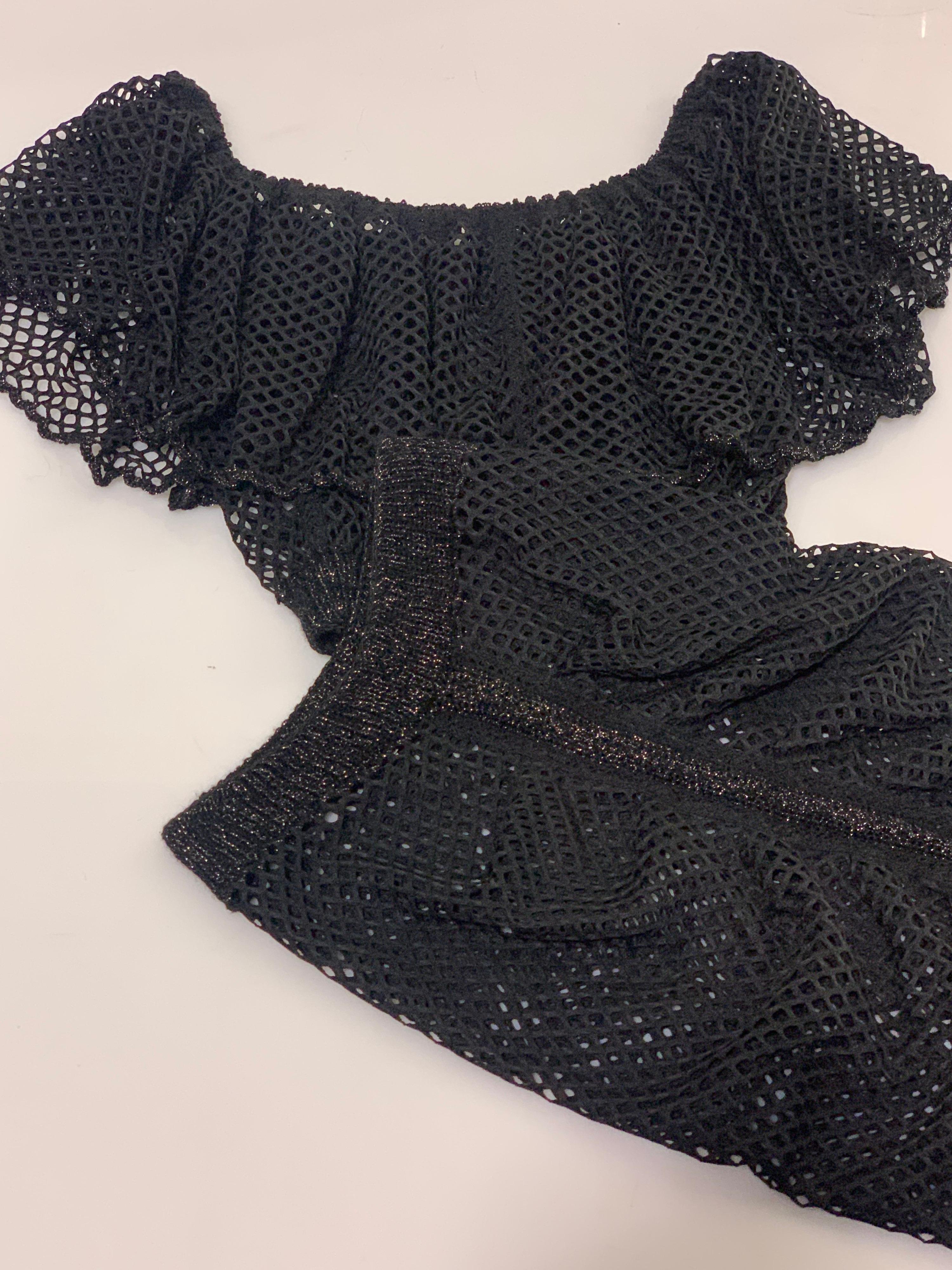 Torso Creations 2-Piece Black Fishnet Off-Shoulder Blouse & Ruched Skirt 14