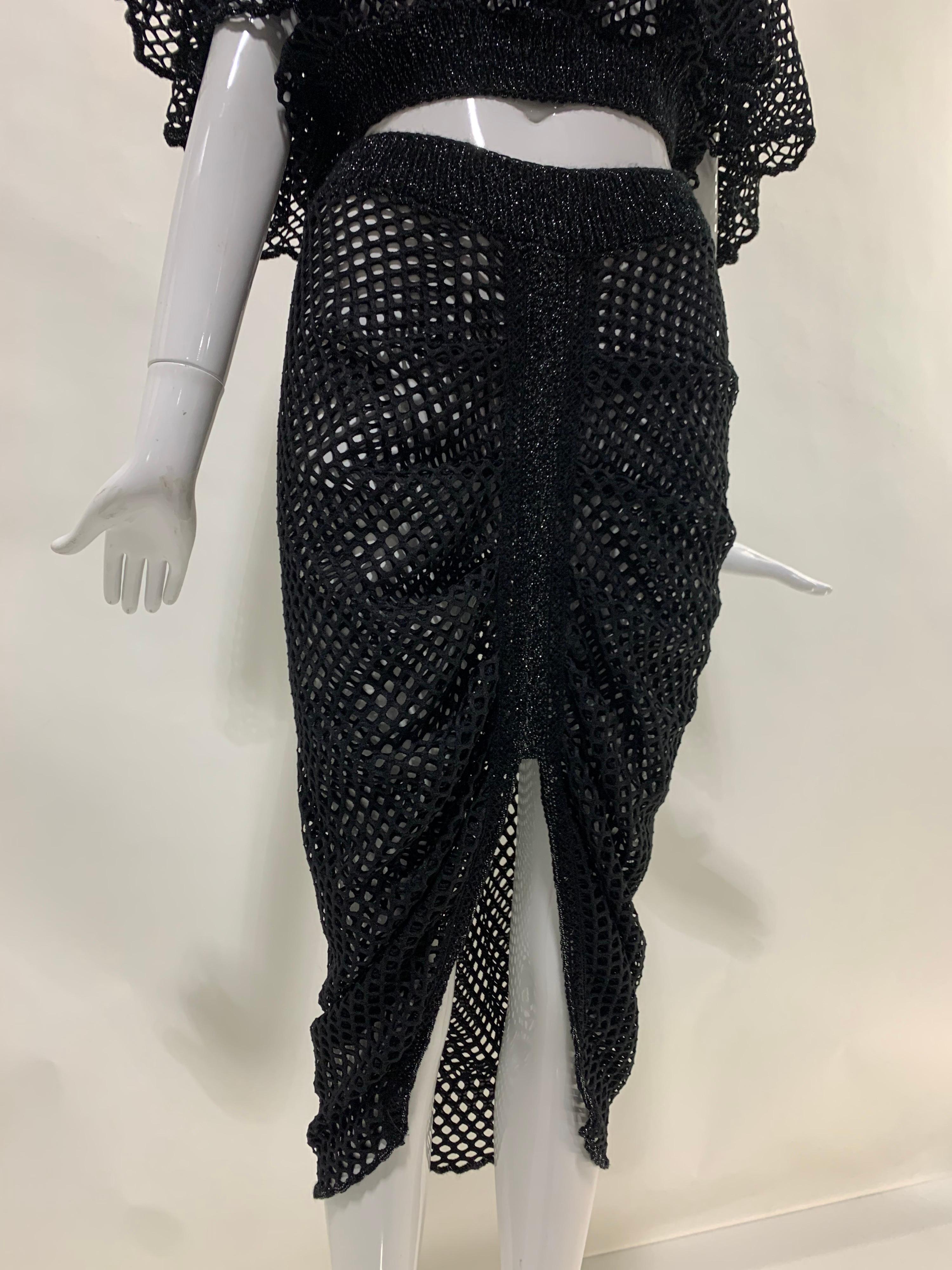 Torso Creations 2-Piece Black Fishnet Off-Shoulder Blouse & Ruched Skirt In New Condition In Gresham, OR