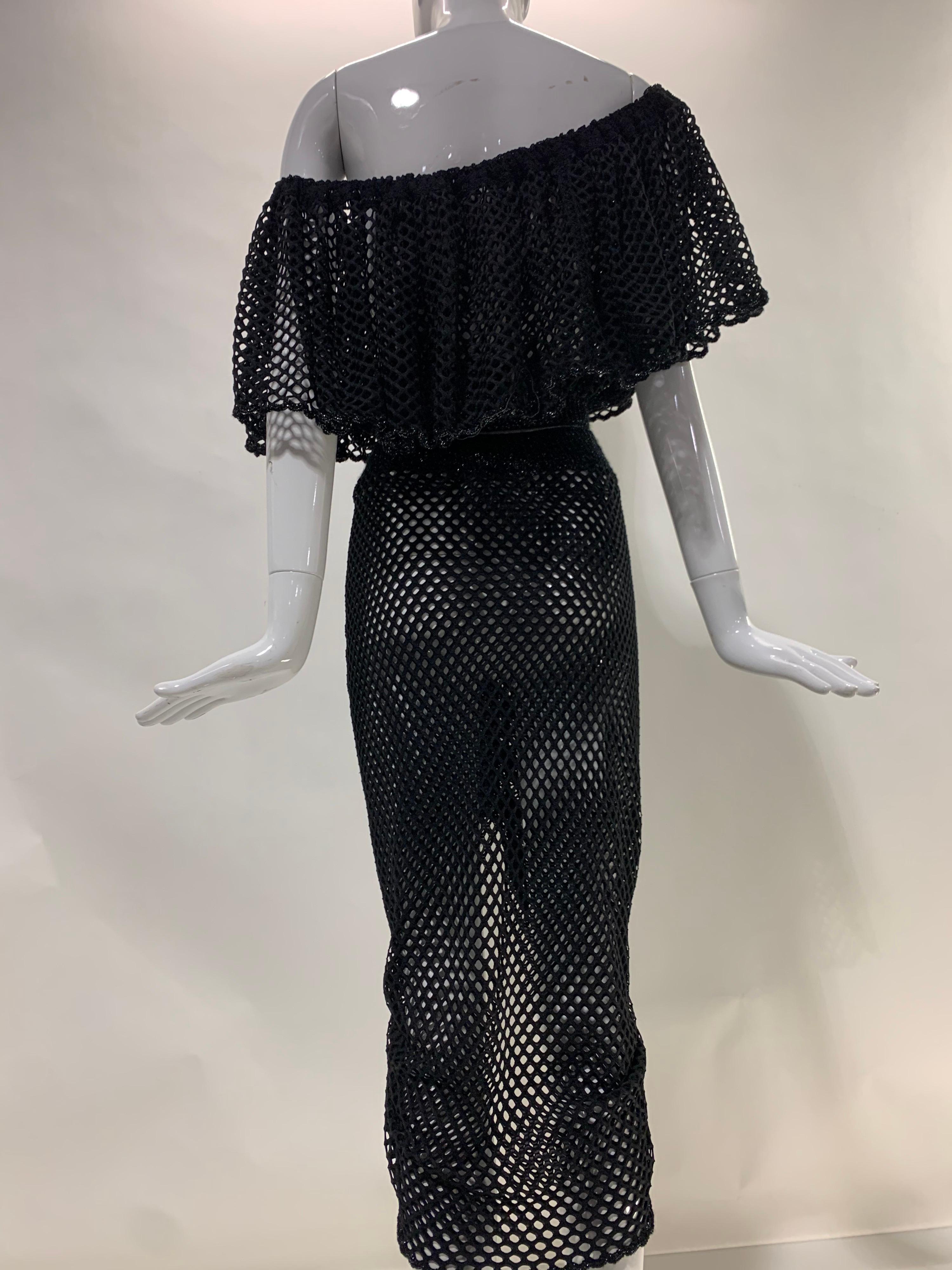 Torso Creations 2-Piece Black Fishnet Off-Shoulder Blouse & Ruched Skirt 2