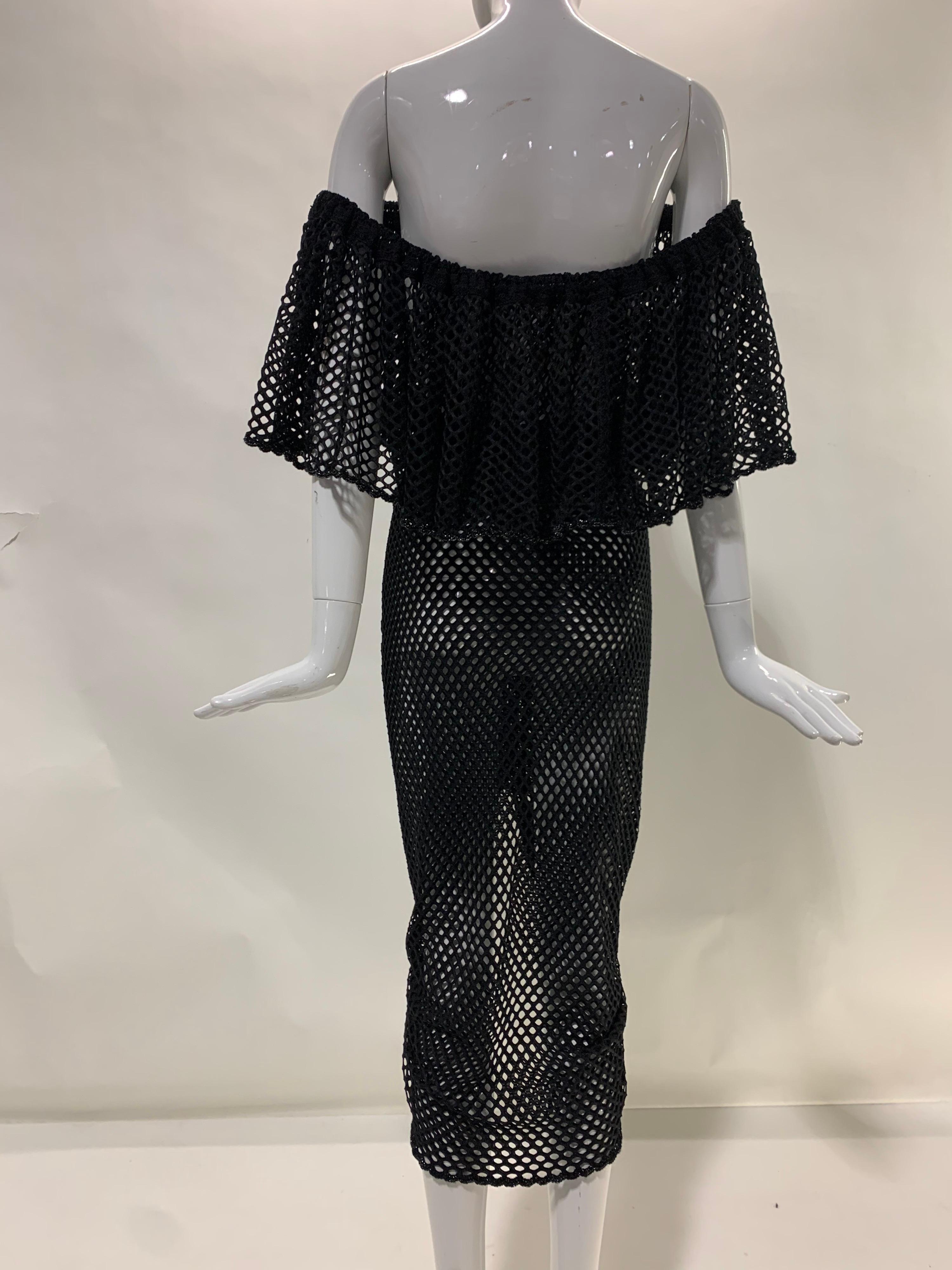 Torso Creations 2-Piece Black Fishnet Off-Shoulder Blouse & Ruched Skirt 3