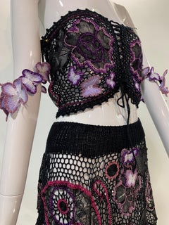 Torso Creations 2-Piece BoHo Crochet & Butterfly Applique Skirt and Midriff Top
