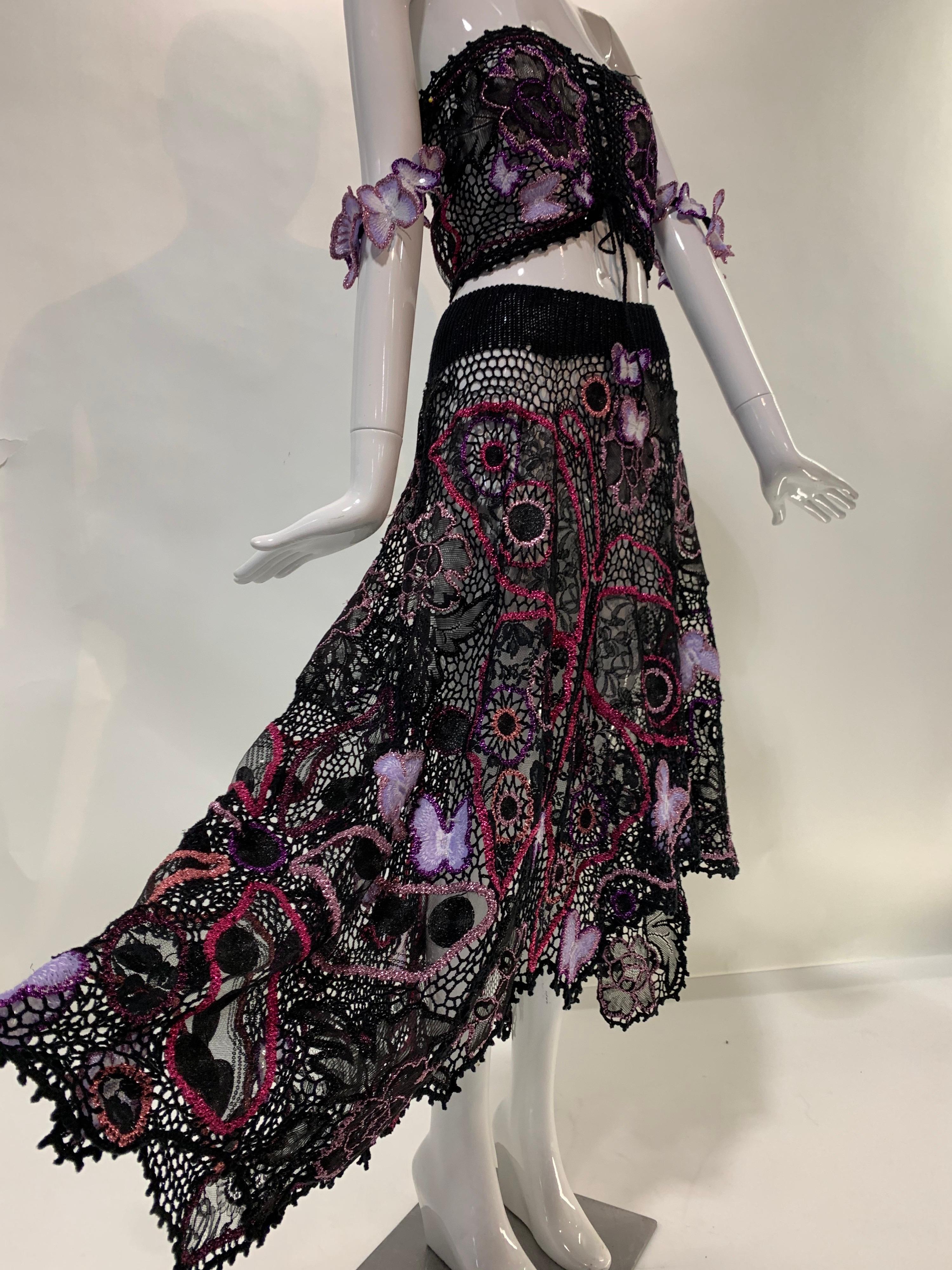 Nero Torso Creations 2-Piece BoHo Gonna all'uncinetto e farfalle e top a vita alta