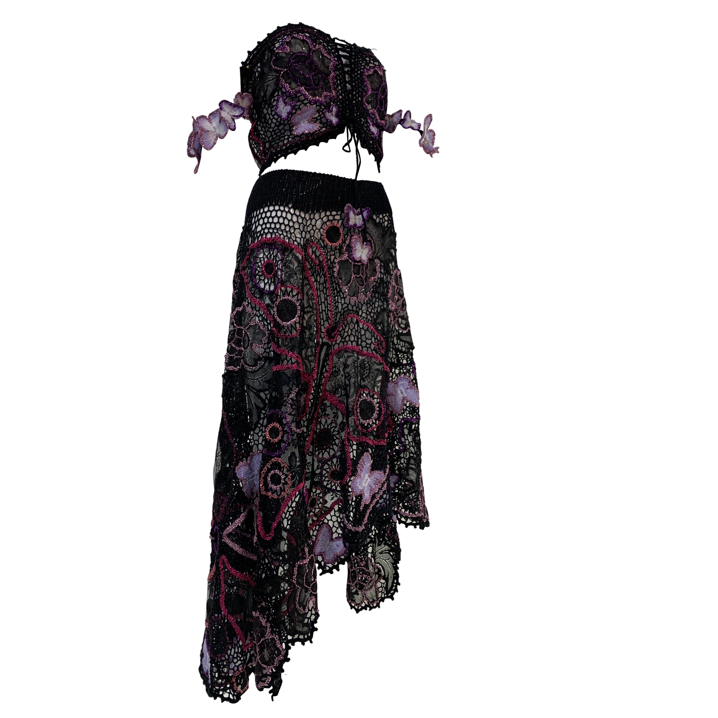 Torso Creations 2-Piece BoHo Gonna all'uncinetto e farfalle e top a vita alta