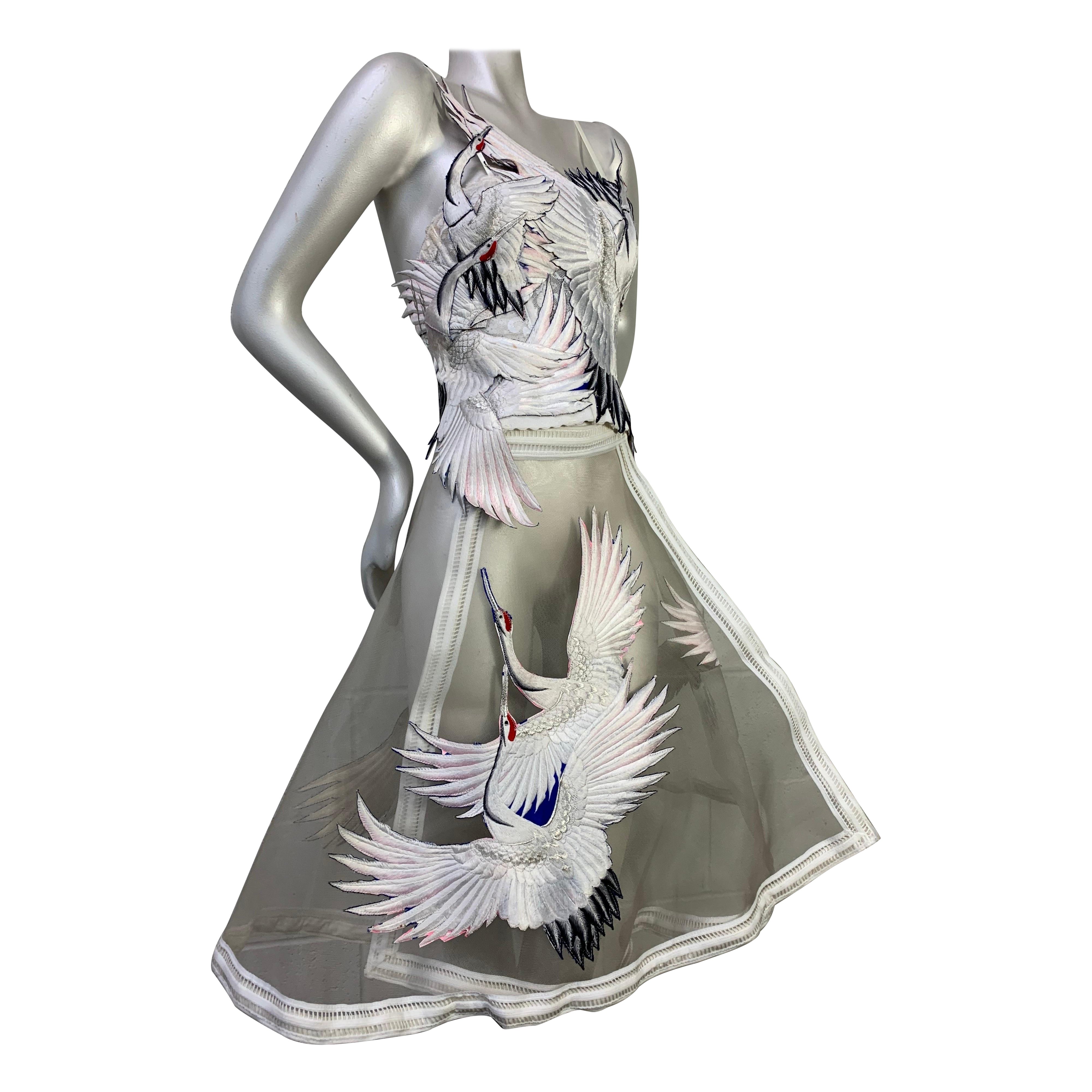Torso Creations 2-Piece Bustier and Wrap Crinoline w Vintage Crane Embroidery