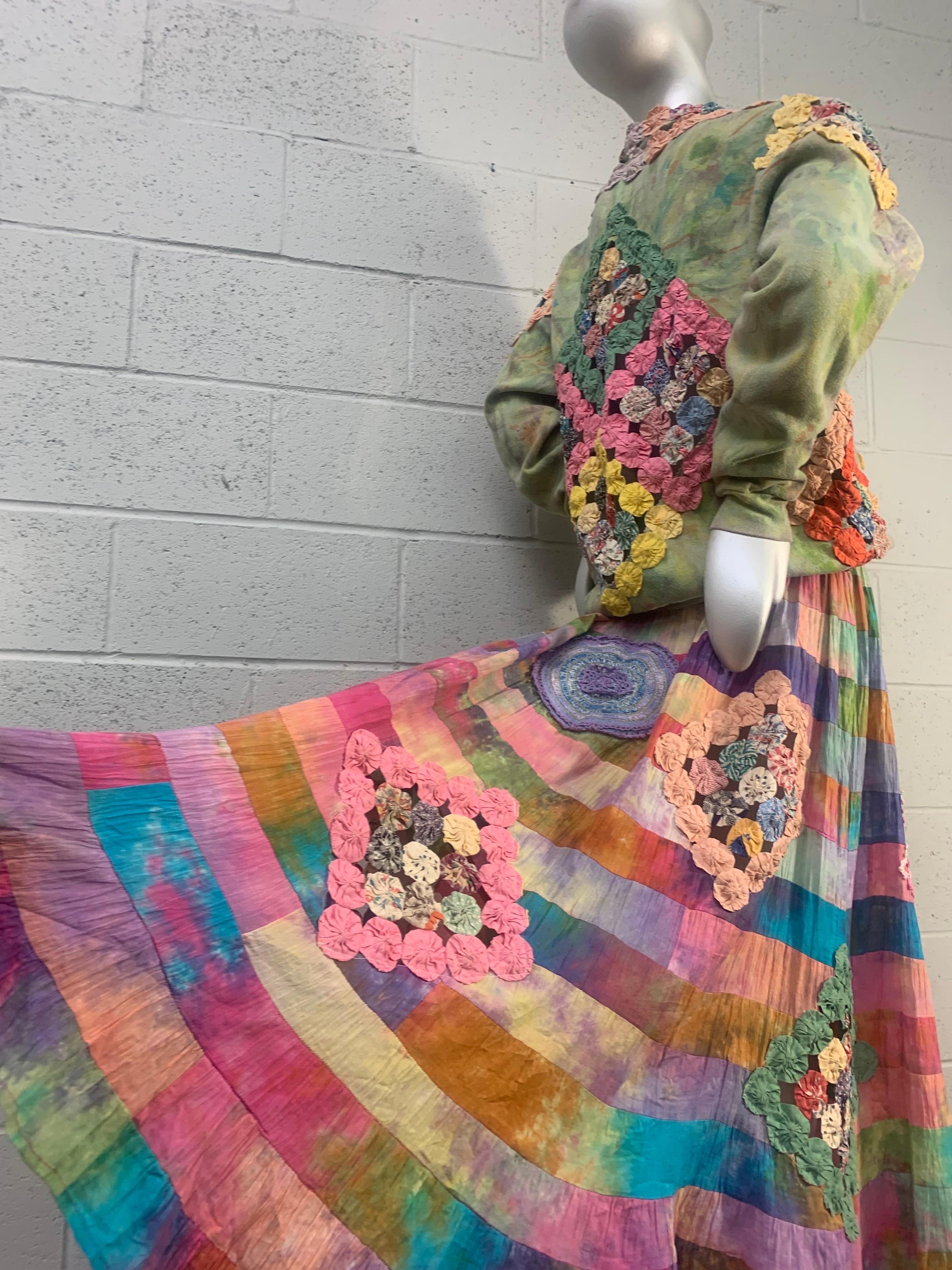 Torso Creations 2-Piece Tie Dye Patchwork Crochet Quilted Skirt & Pullover Set In Excellent Condition For Sale In Gresham, OR