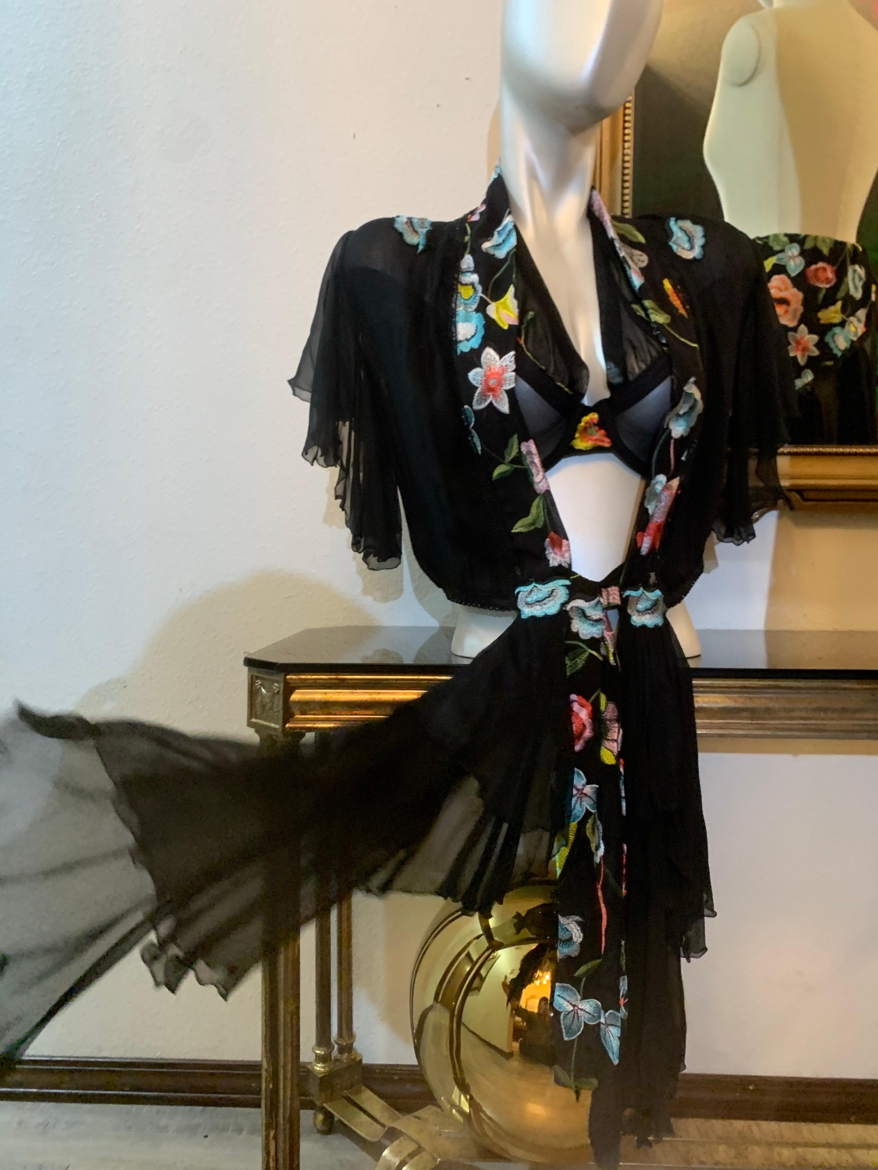 Torso Creations 3-Piece Black Chiffon and Floral Embroidered Bohemian Ensemble For Sale 7