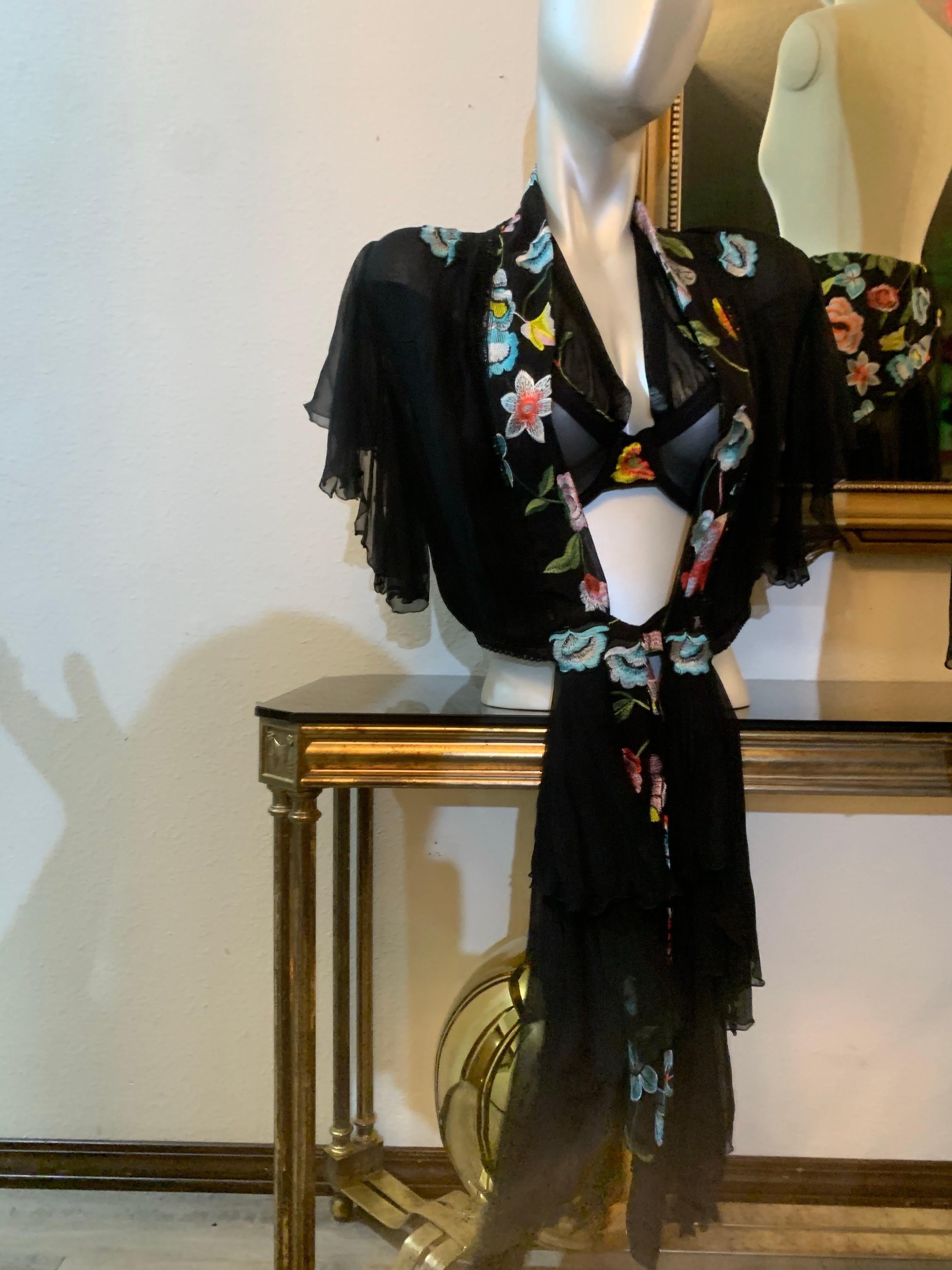Torso Creations 3-Piece Black Chiffon and Floral Embroidered Bohemian Ensemble For Sale 8