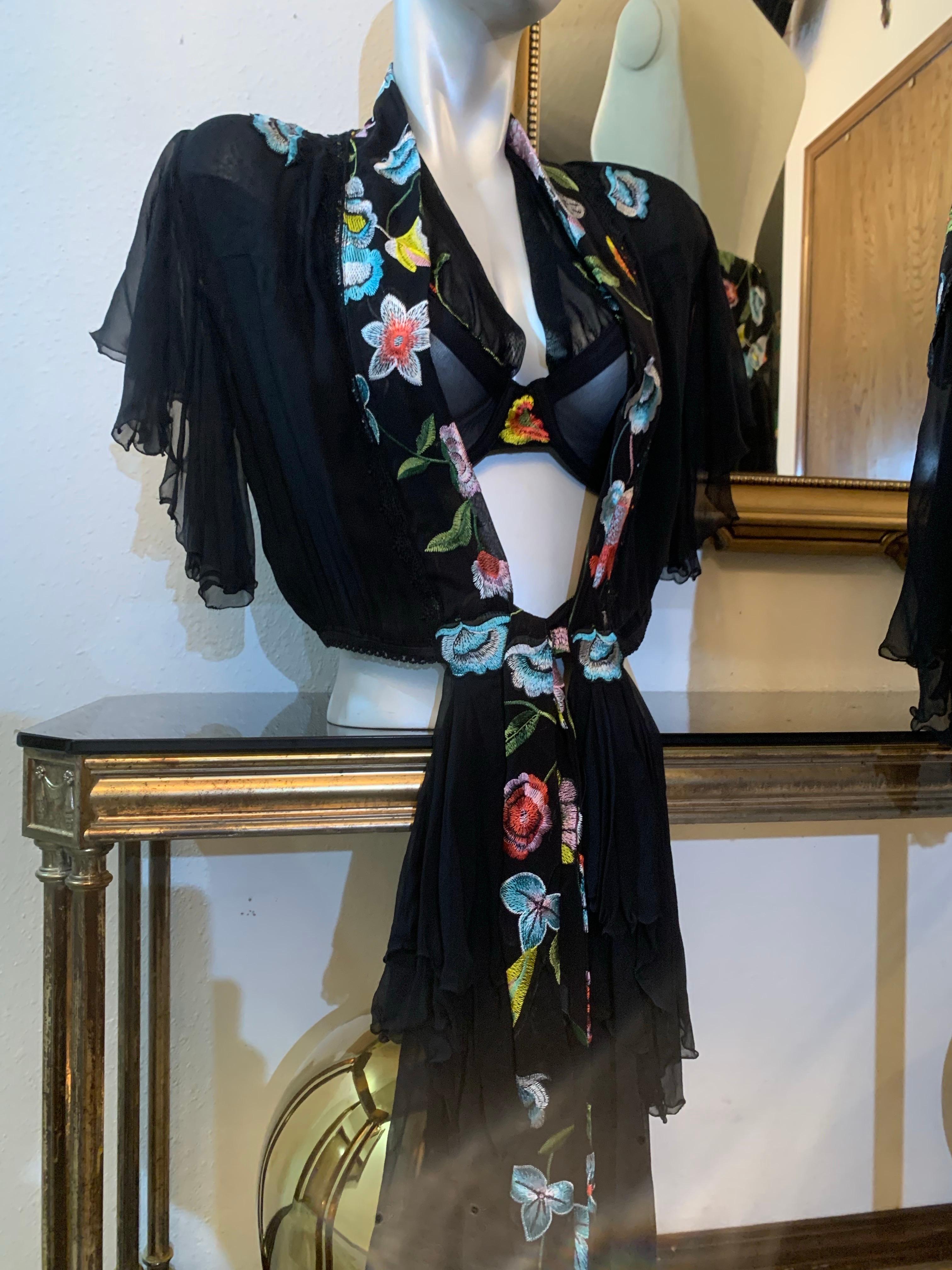 Torso Creations 3-Piece Black Chiffon and Floral Embroidered Bohemian Ensemble For Sale 3